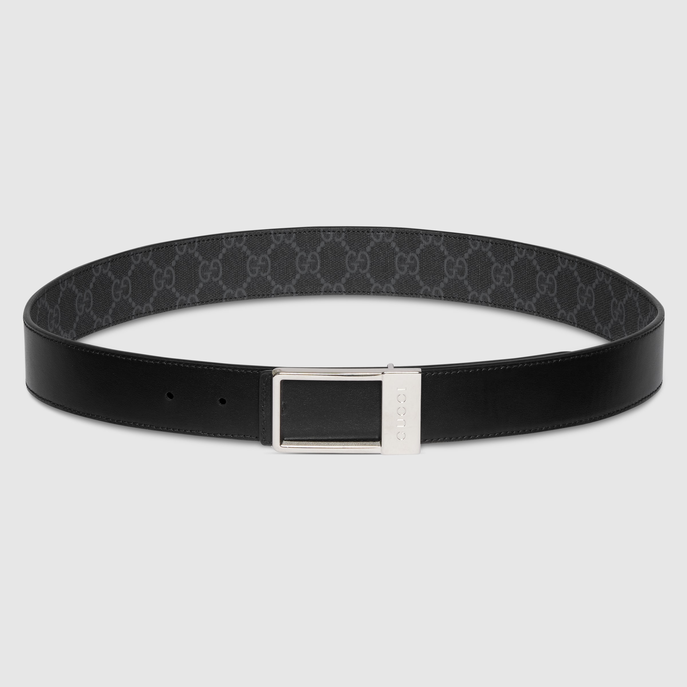 Reversible belt with rectangular buckle in black GG Supreme