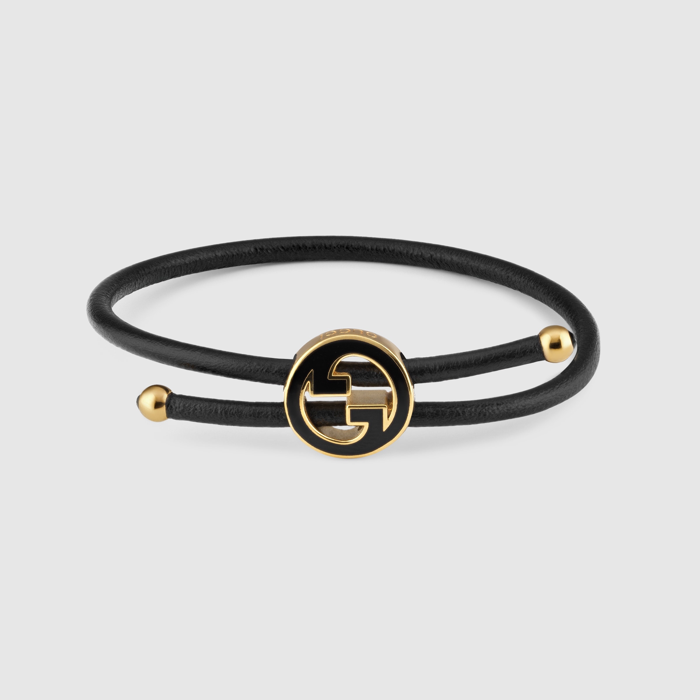 送料無料の商品 Round enamel with Bracelet Interlocking leather black in G アクセサリー