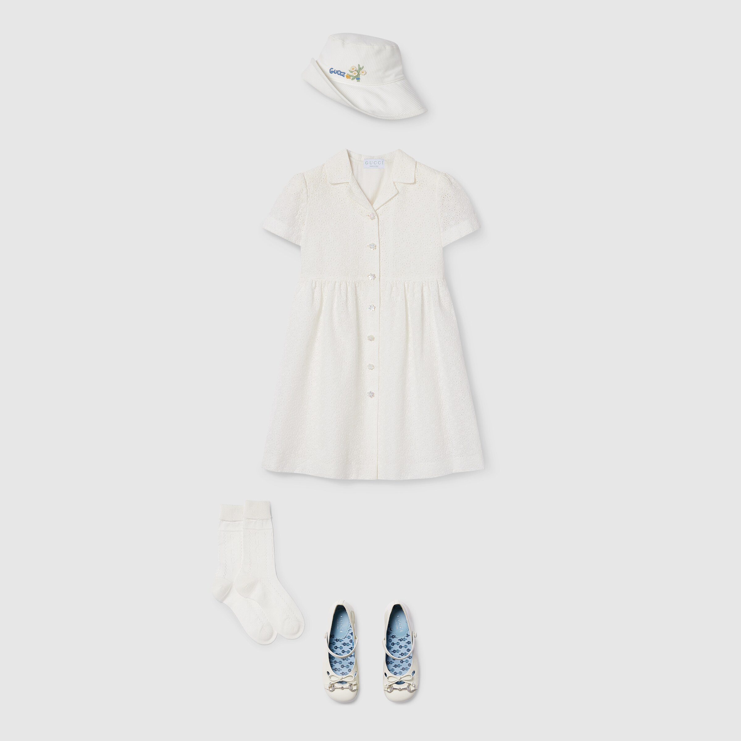 チルドレンズ〕アイレットレース ドレス ・オフホワイト | GUCCI公式