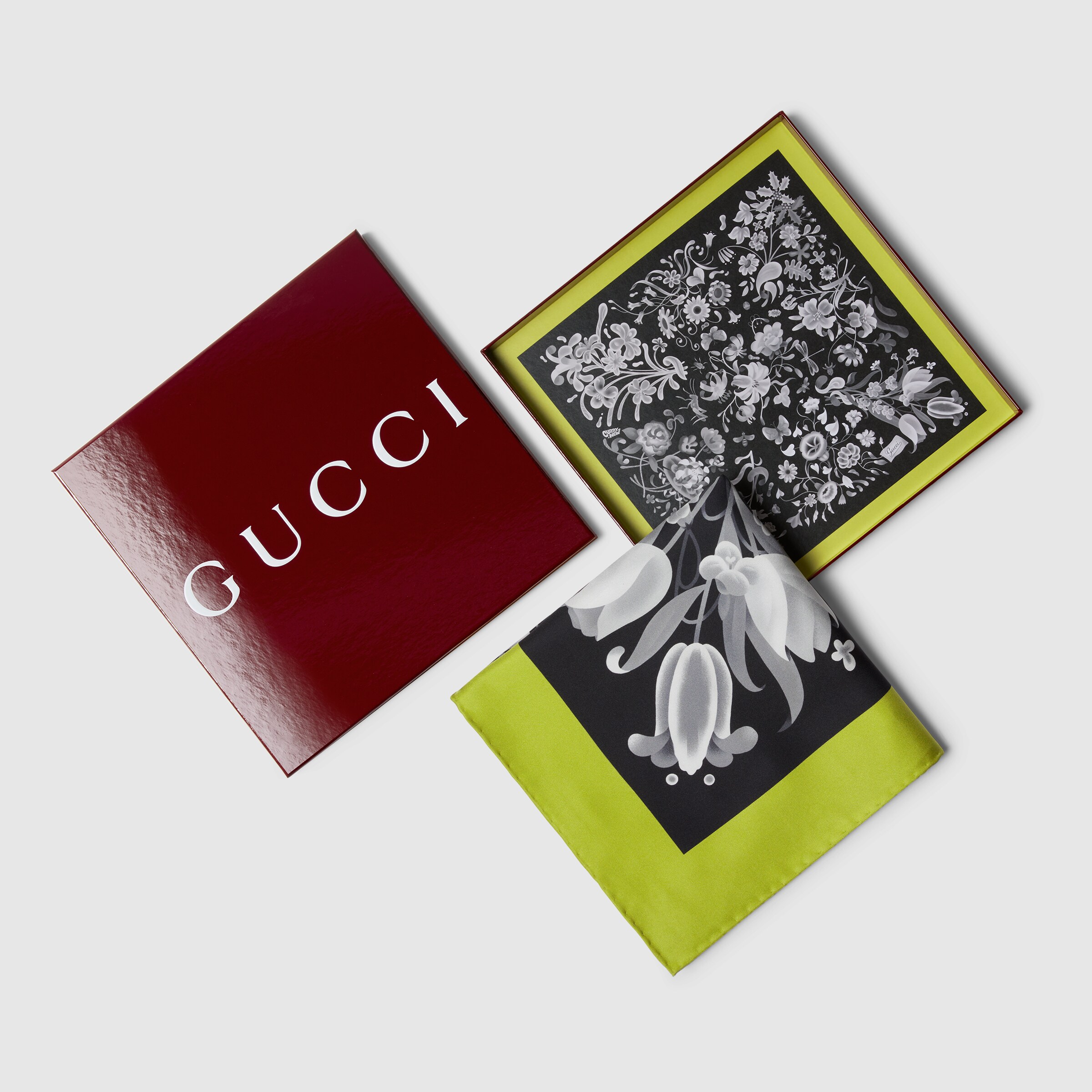 GUCCI シルク スカーフ 88x88cm 90 x 90 プロジェクト プリント シルクスカーフ ・ブラック