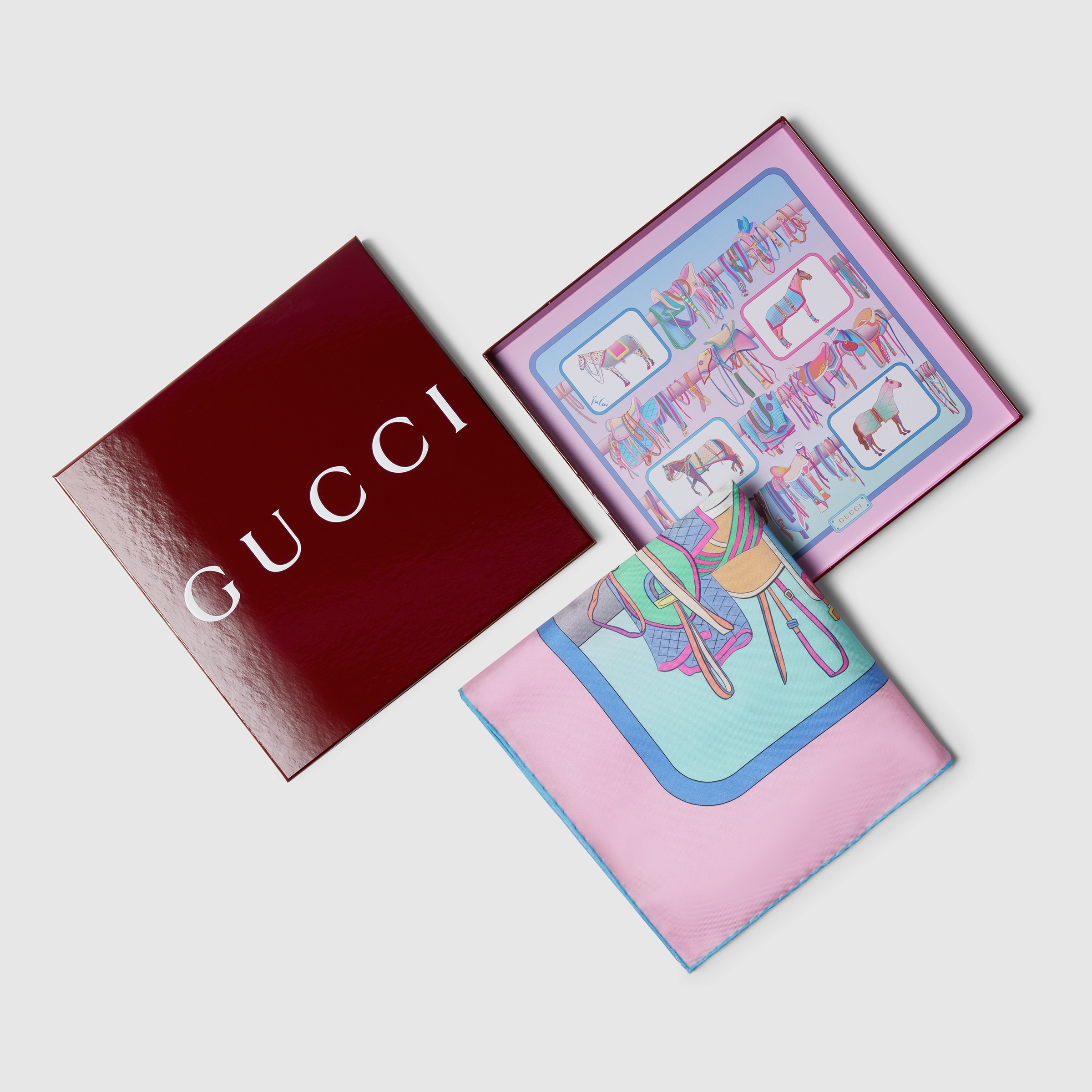 90 x 90 プロジェクト プリント シルクスカーフ ・ライトブルー