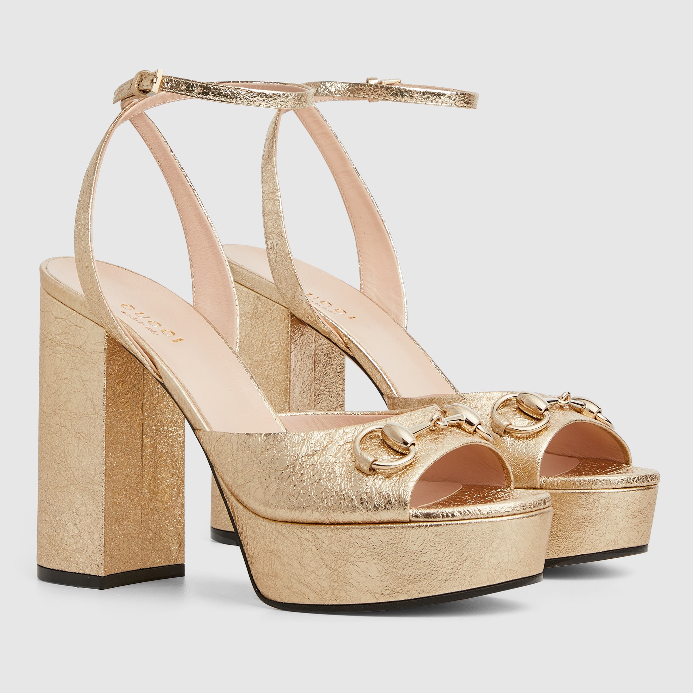 Women's Horsebit platform sandal in platinum metallic