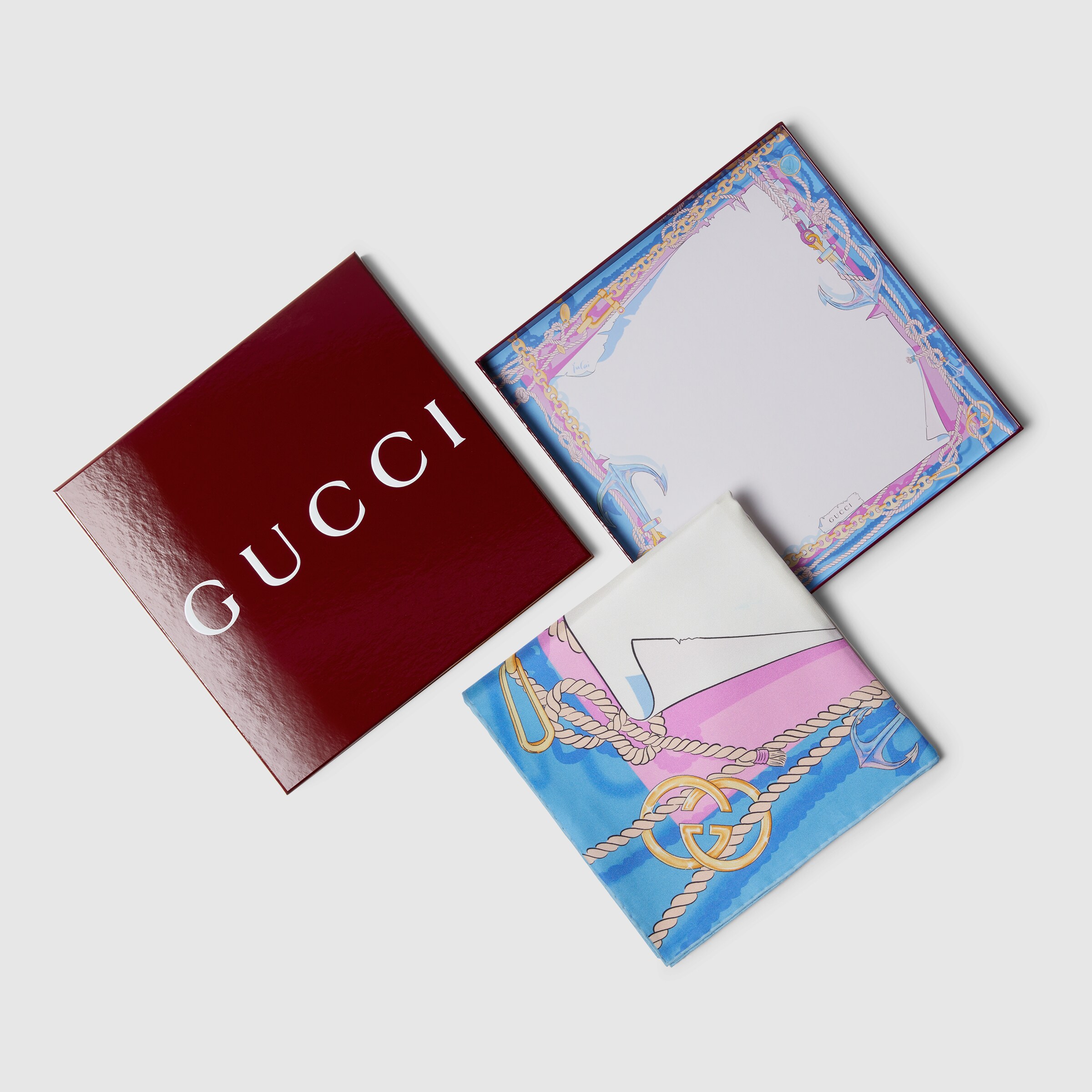 90 x 90 プロジェクト プリント シルクスカーフ ・ライトブルー