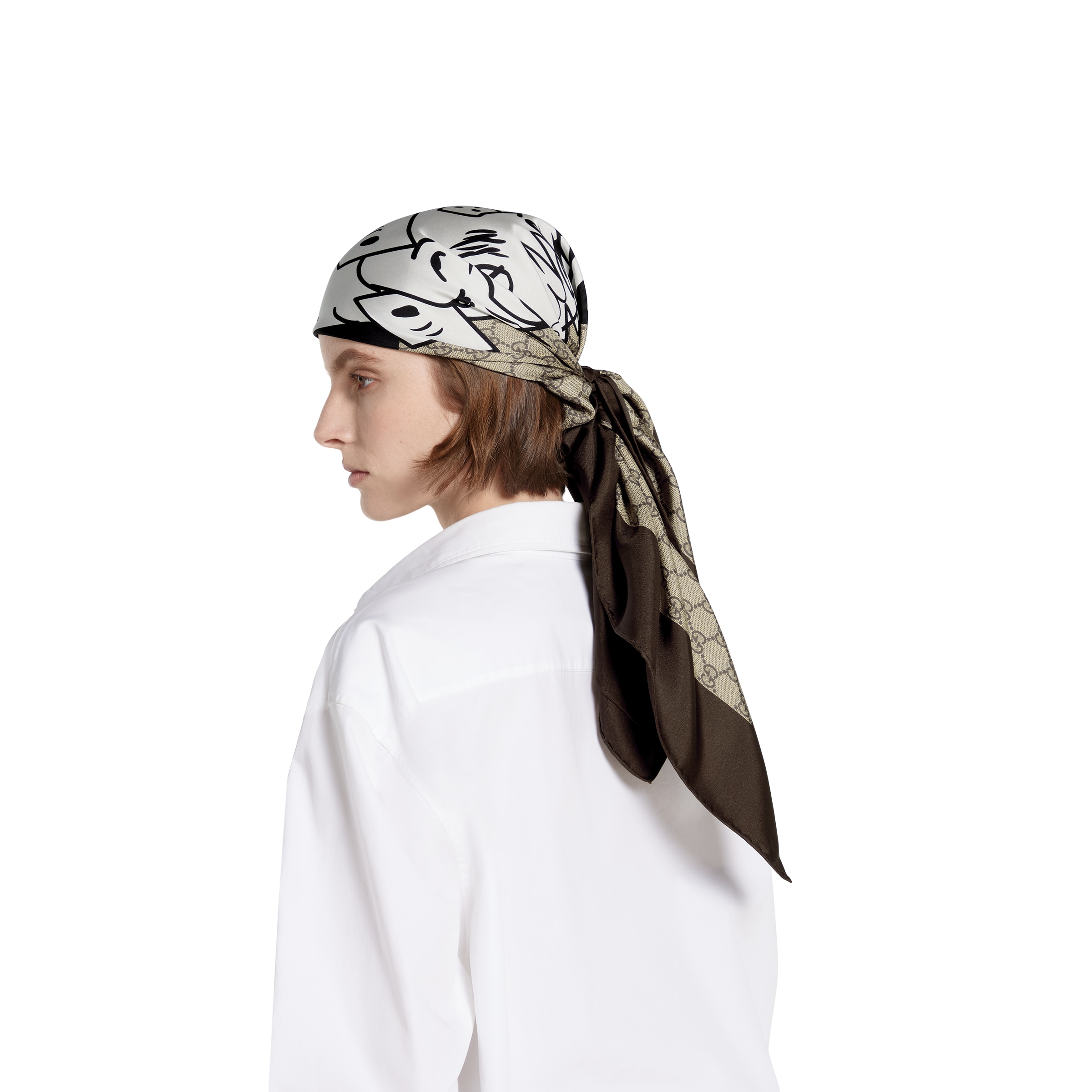 スカーフ Gucci Printed Silk Carre Printed silk carré in beige and ebony | GUCCI® US