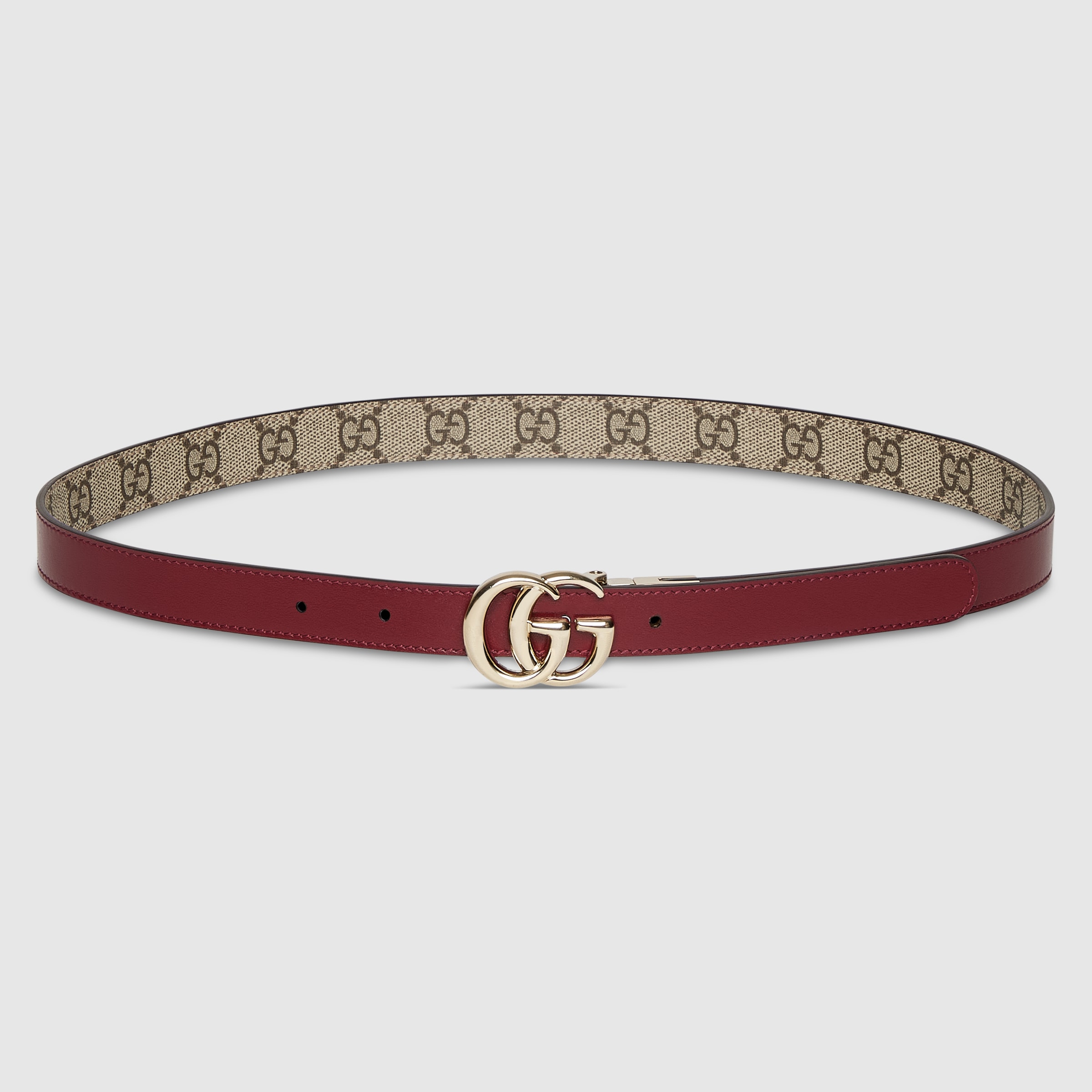 GG Marmont系列双面窄版腰带in 米色GG Supreme和红色皮革| GUCCI® FR
