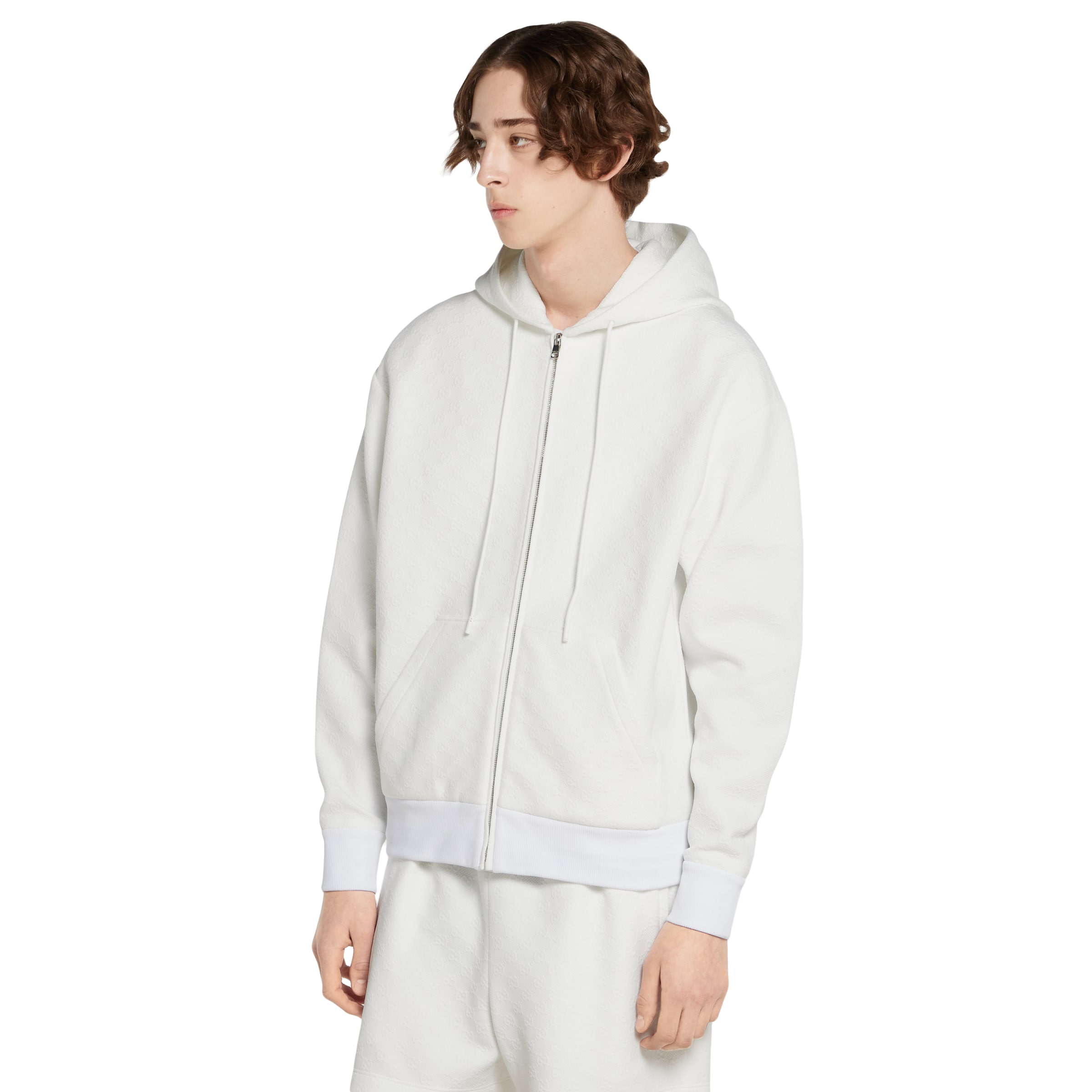 Embossed GG technical jersey zip jacket in white | GUCCI® US