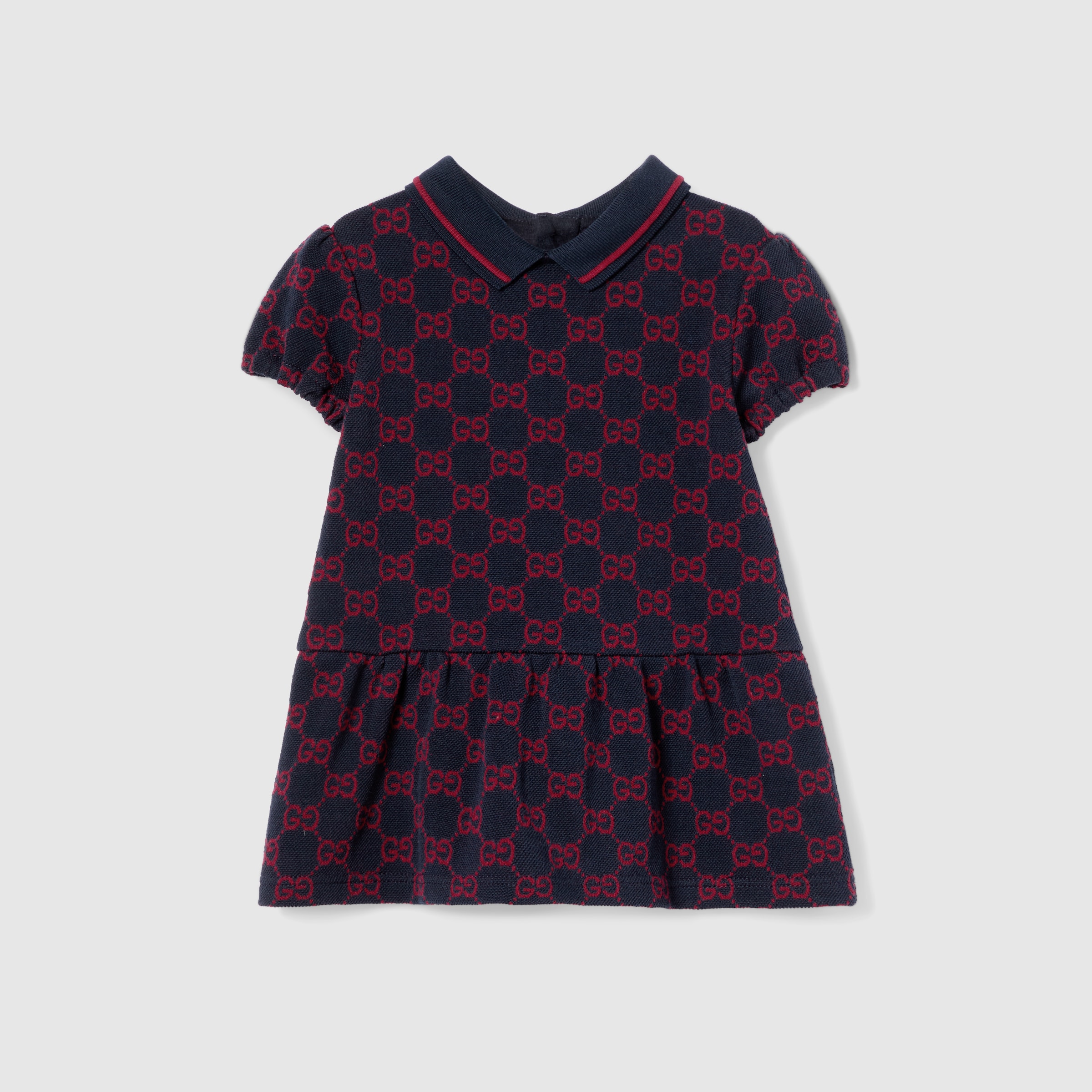 Baby GG cotton piquet dress in blue and red | GUCCI® US