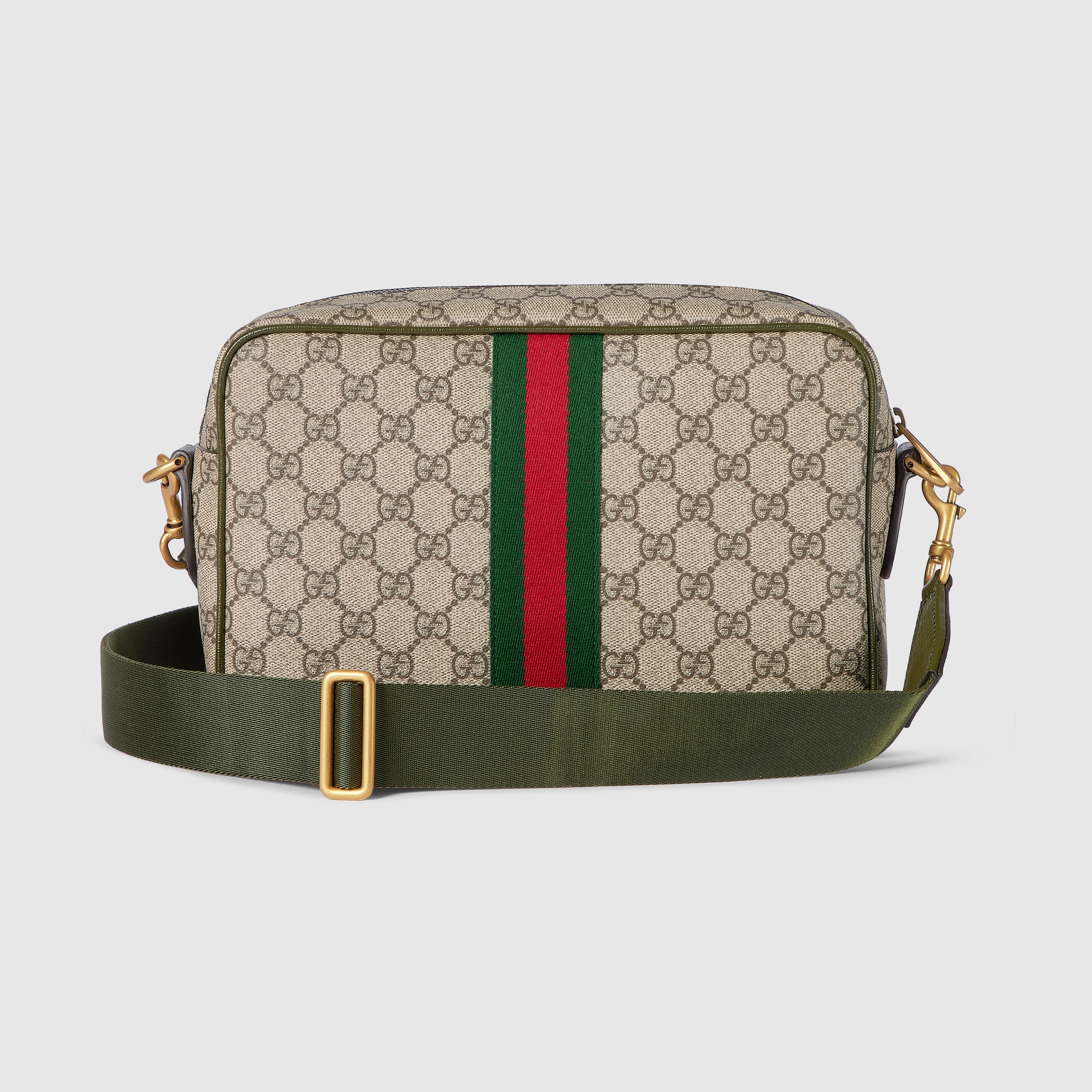 Ophidia medium crossbody bag in beige and dark brown fabric
