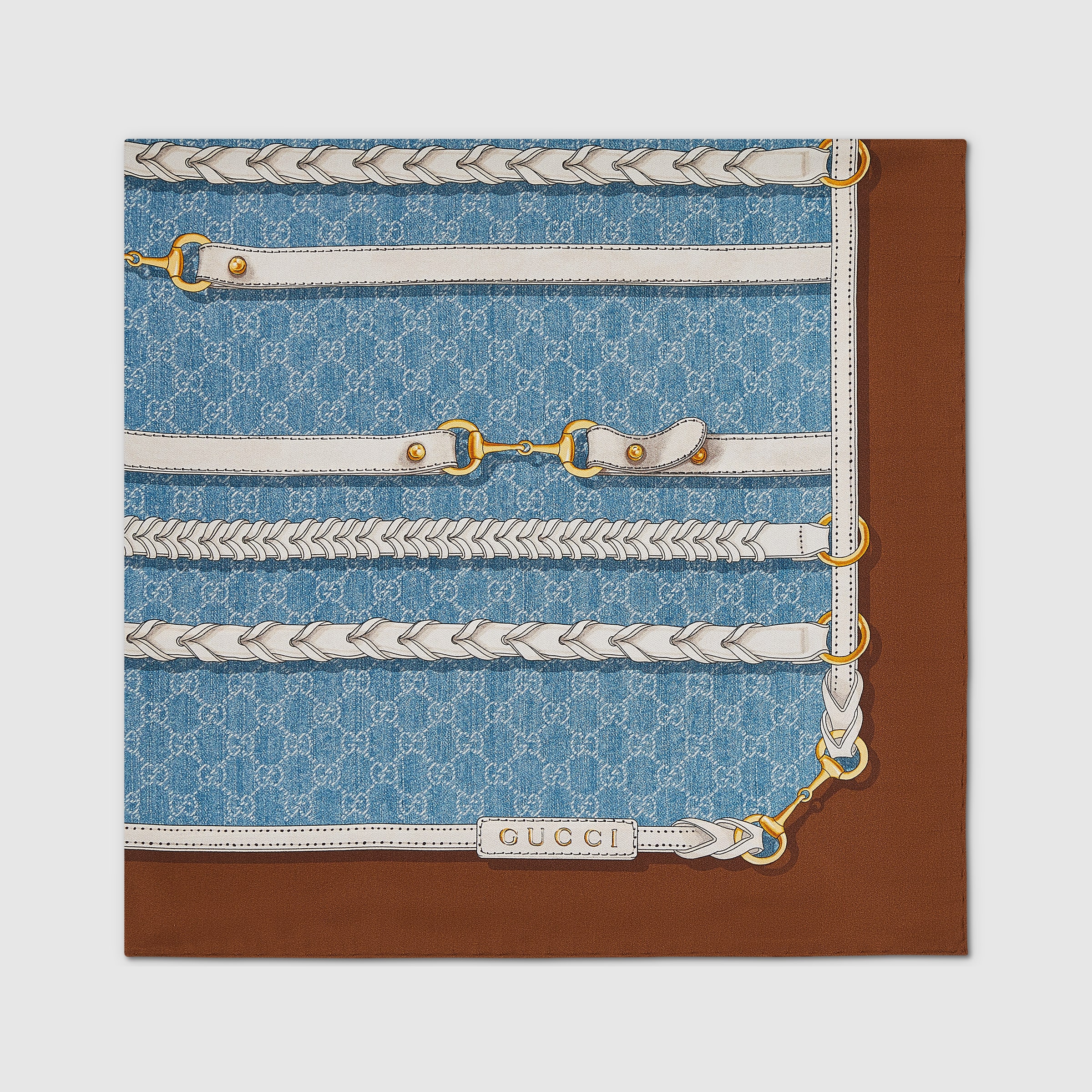 プリント シルクツイル スカーフ ・ブルー＆ライトブラウン | GUCCI公式