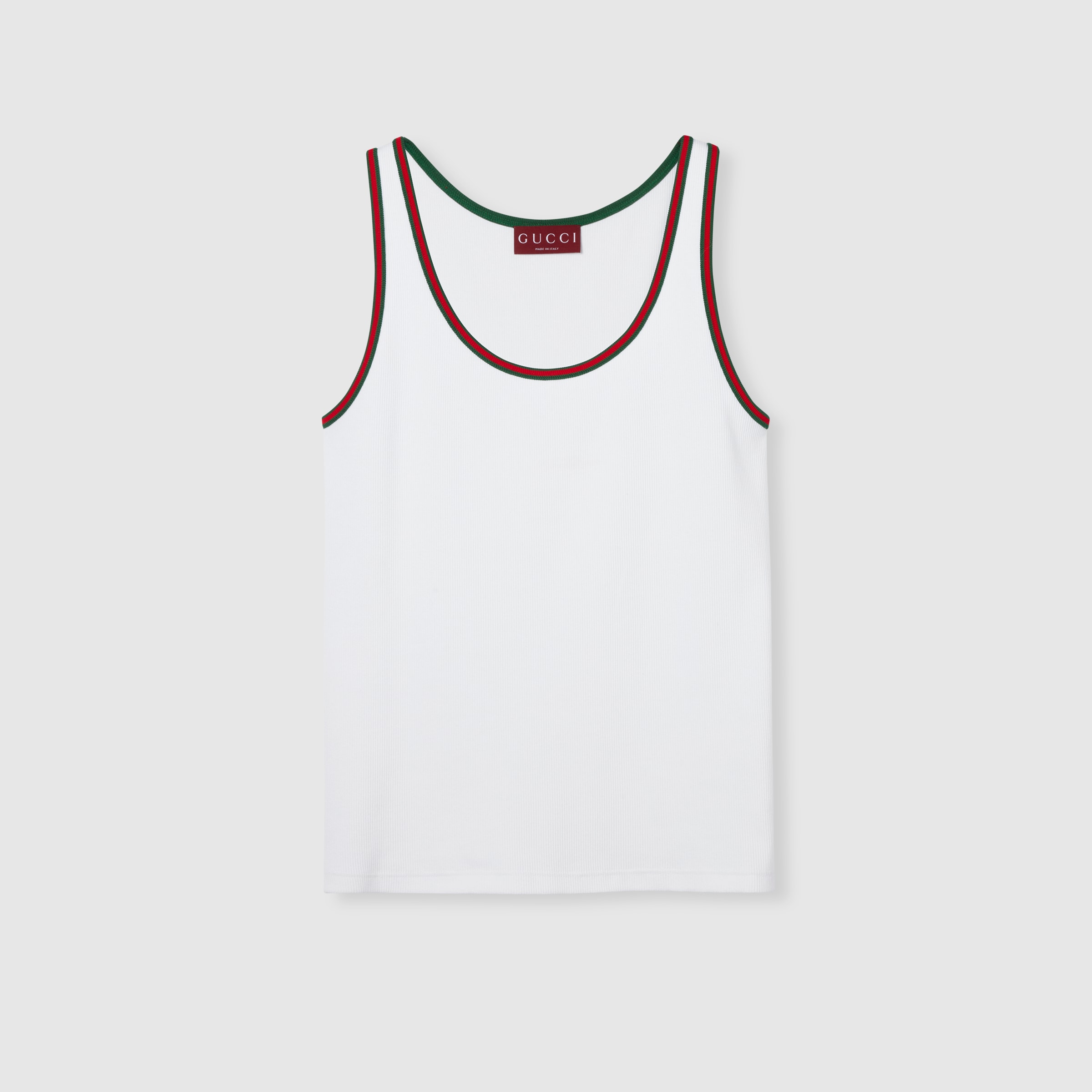 GUCCIグッチ タンクトップ Lサイズ Rib cotton tank top with Web in white | GUCCI® US