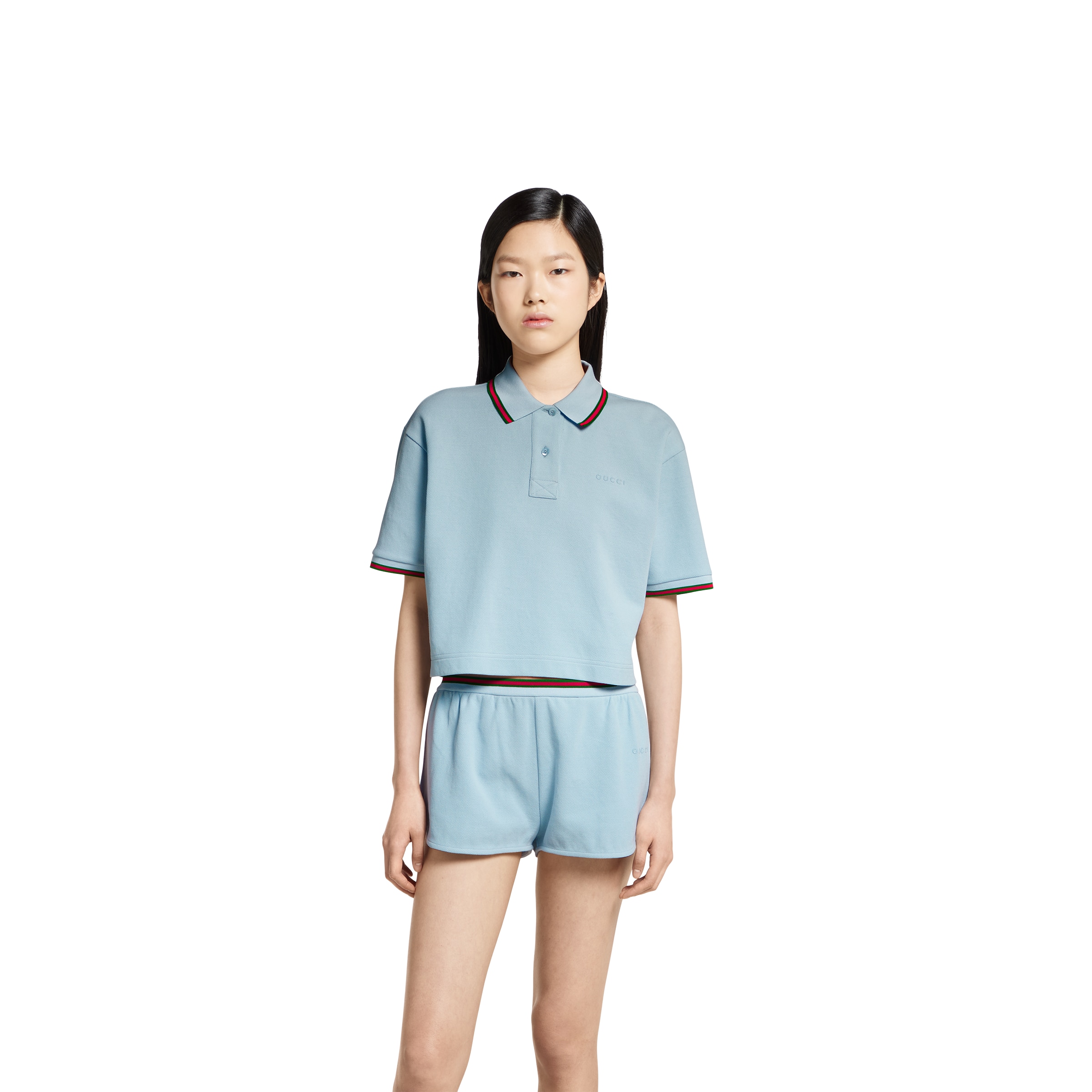 美品✨ GUCCI グッチ LOVELIGHT COTTON POLO TOP GUCCI - COTTON KNIT POLO SHIRT WITH WEB DETAILS - Eleonora