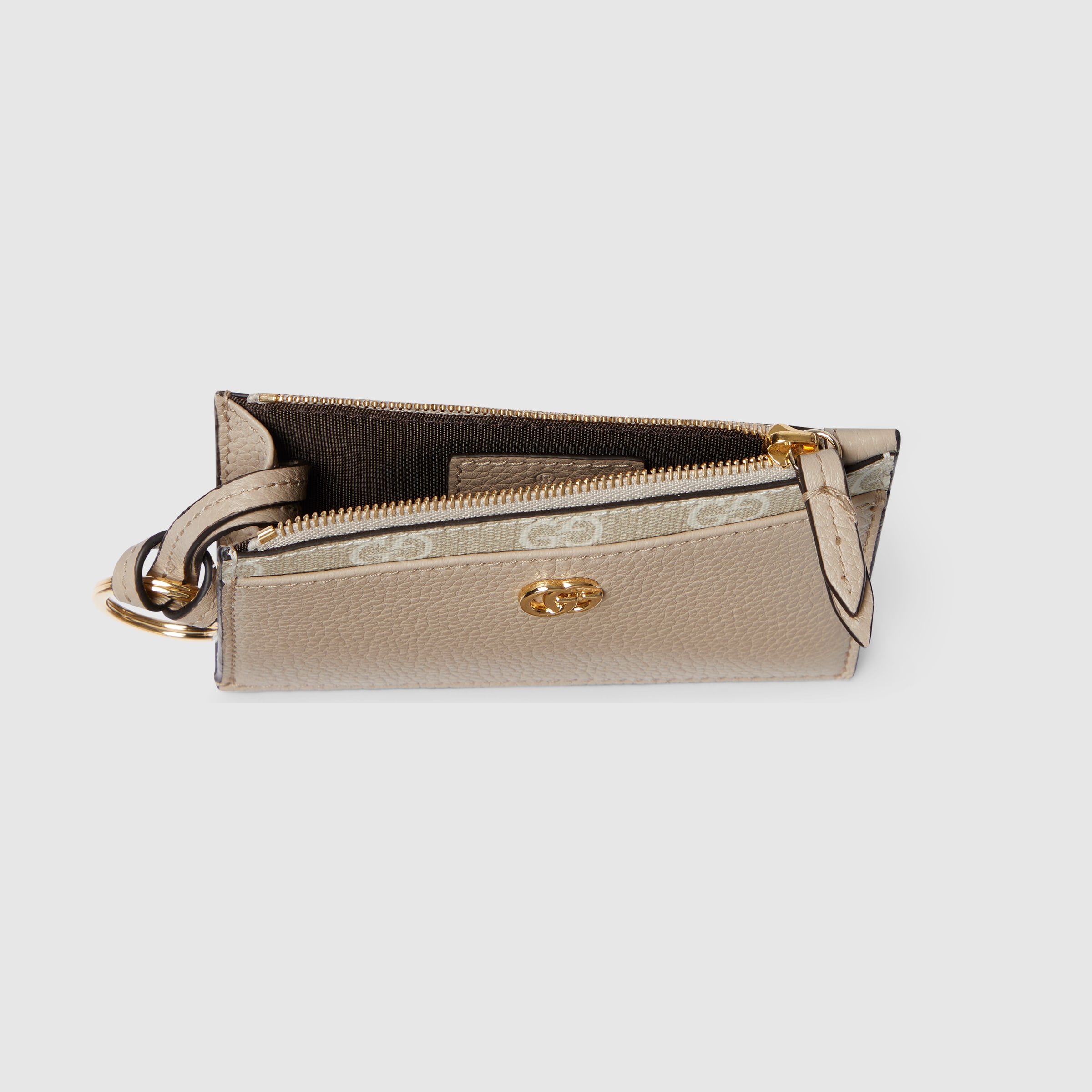 GG Marmont zip key pouch in beige leather, GG Supreme