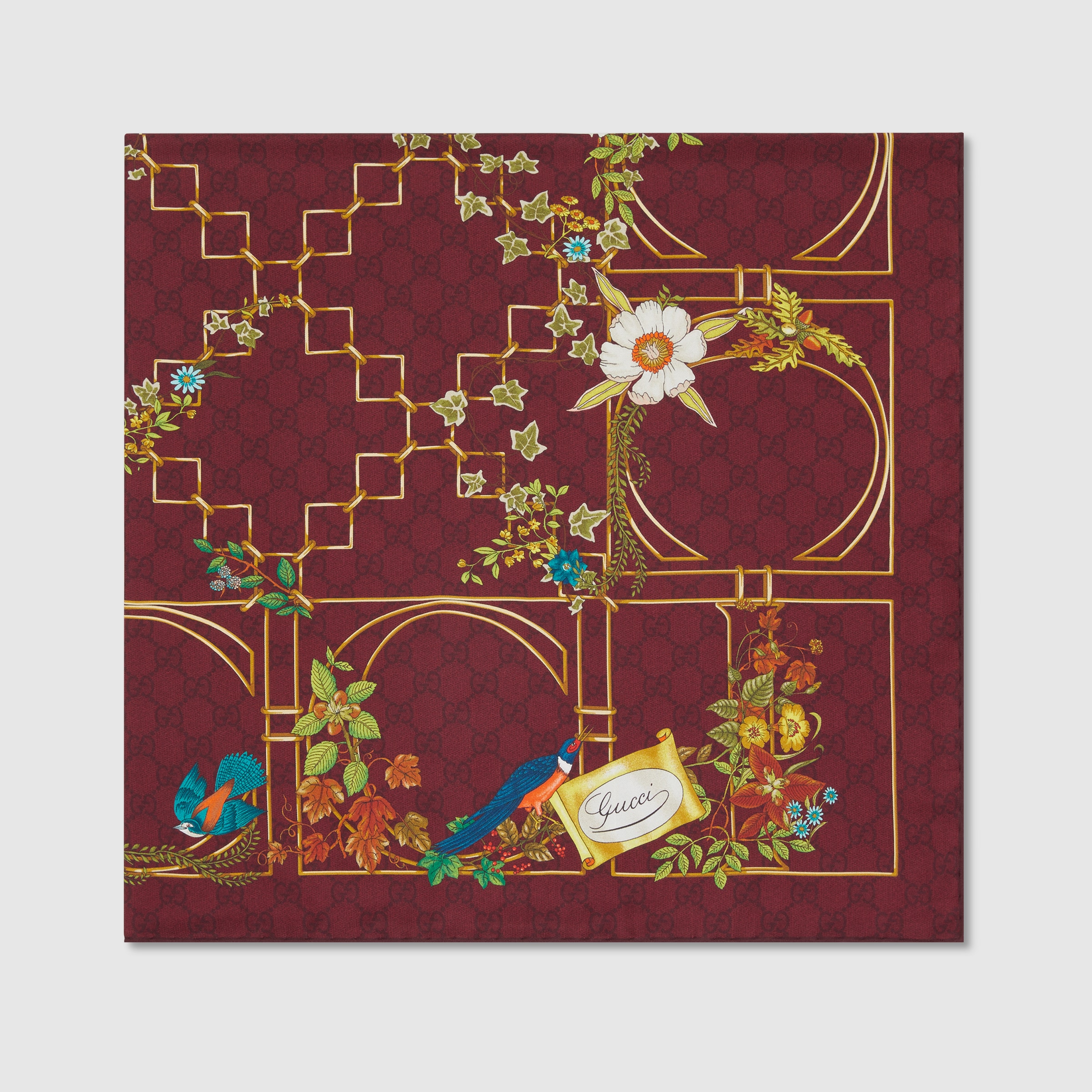 Printed silk twill carré in bordeaux | GUCCI® US