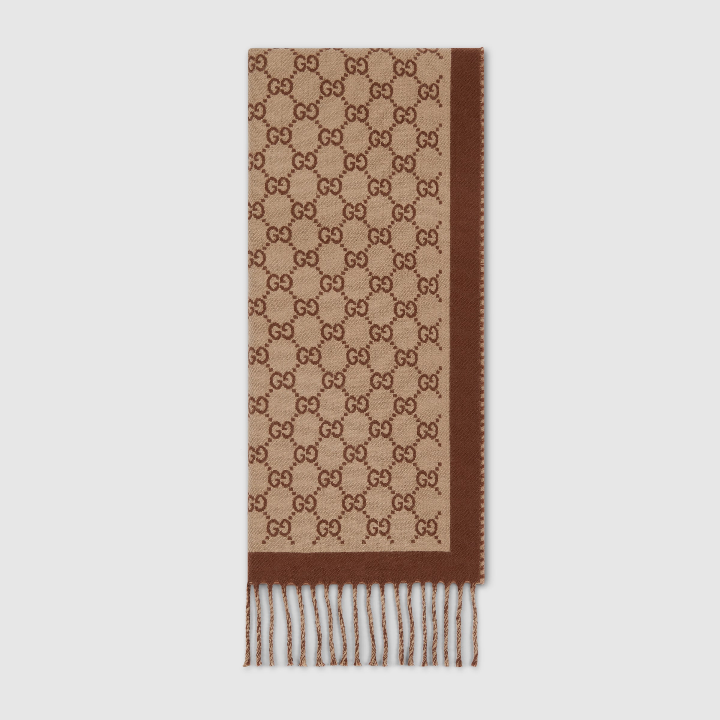 GUCCI グッチ スカーフ ストール ベージュ＆ブラウン GG ウール 8068112517-6.jpg