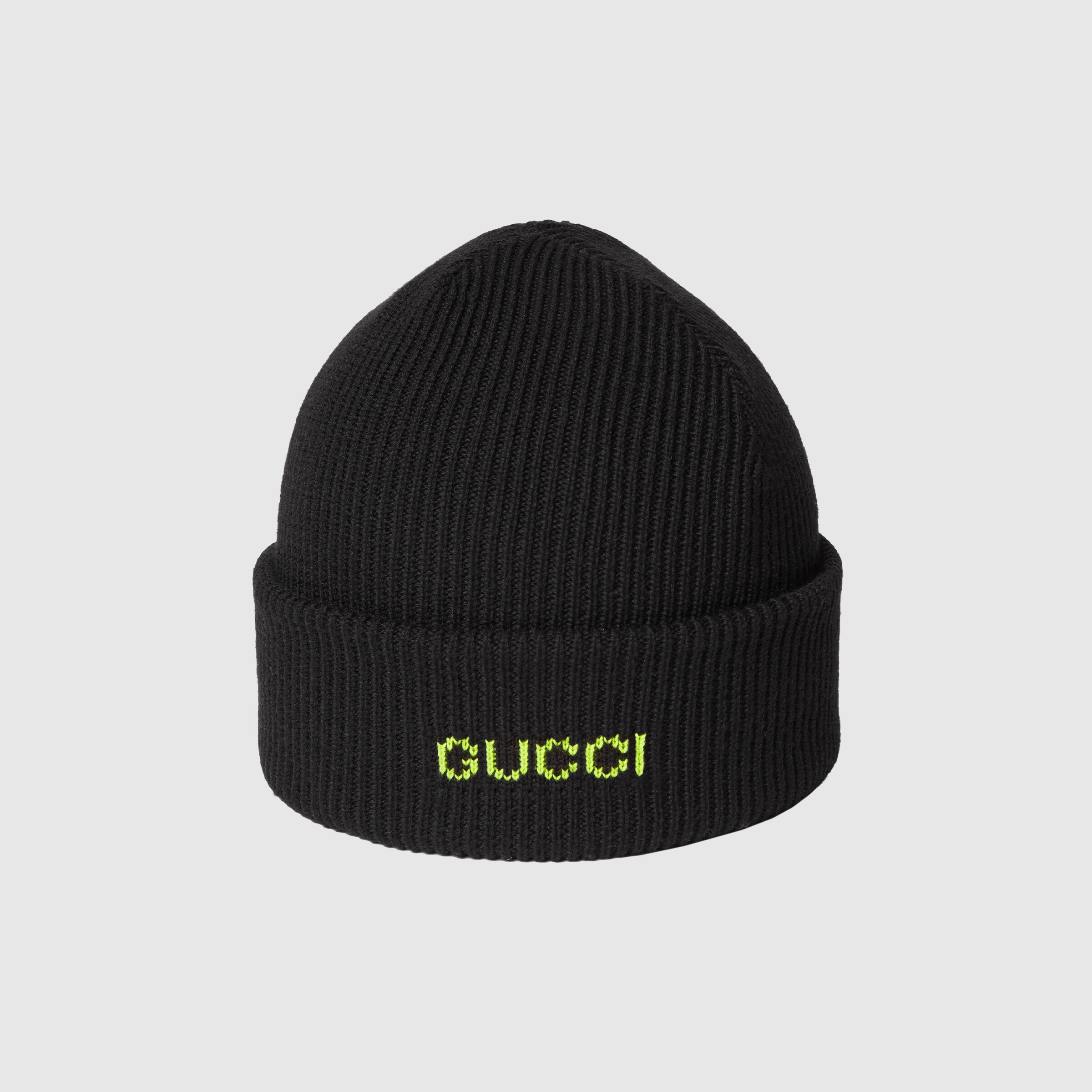 Wool hat with embroidery in black | GUCCI® US