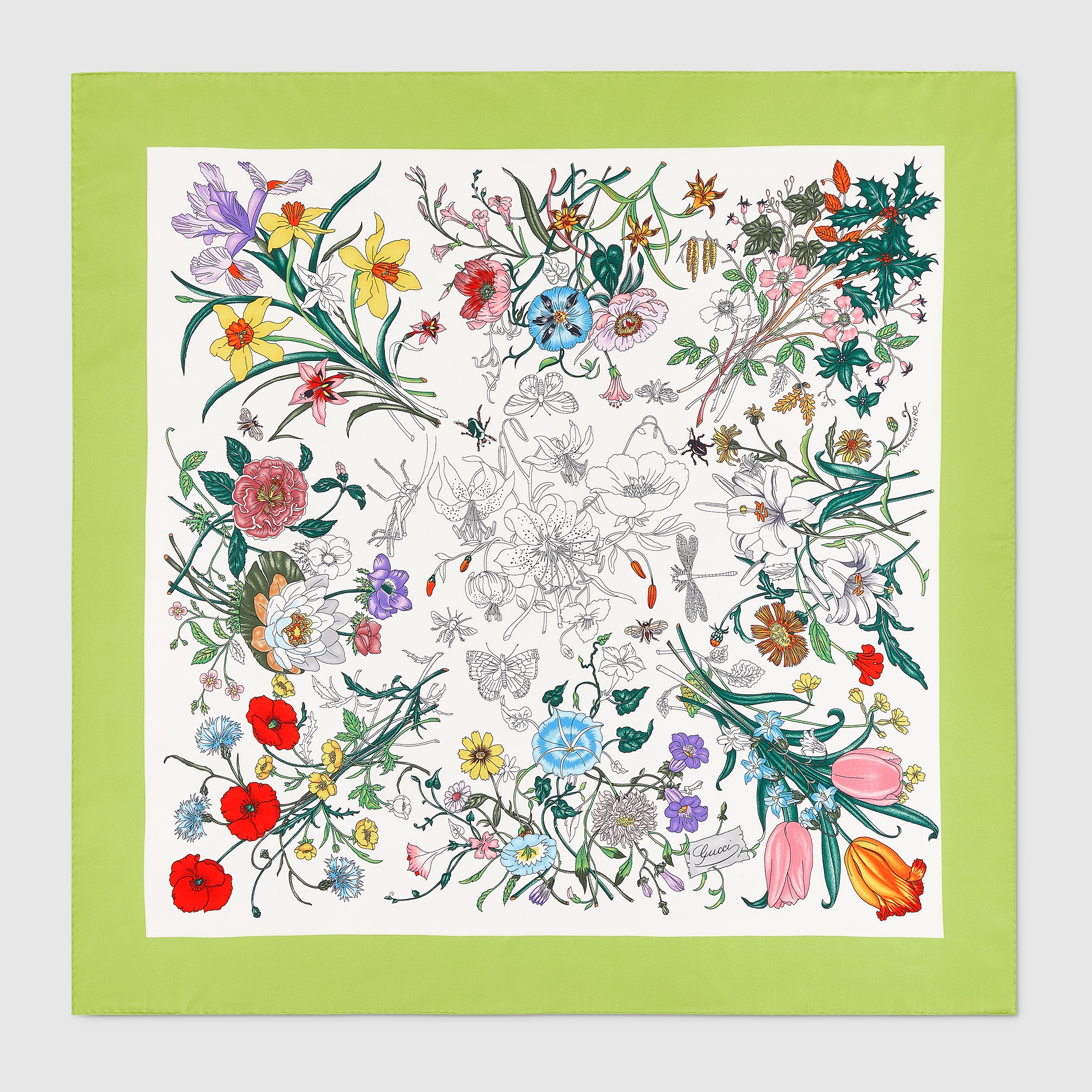 ボレロ・ショール GUCCI Silk scarf with floral print 823486_3G001_9888_001_100_0000