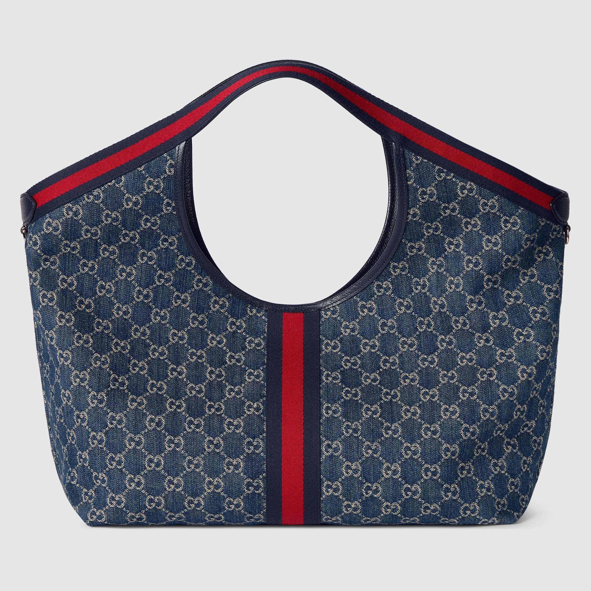 Gucci Giglio Large Tote Bag Blue and Red Denim