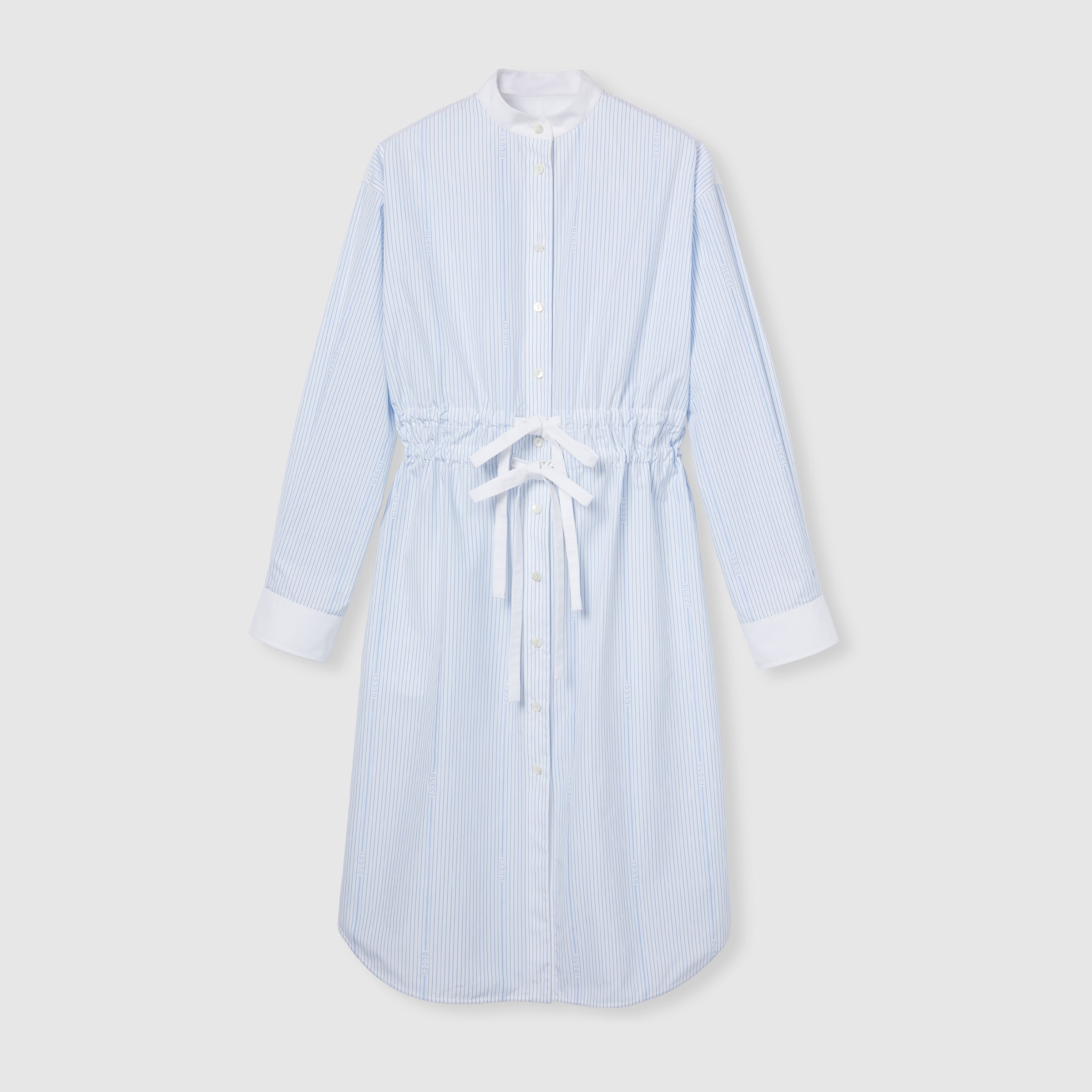 Gucci cotton fil coupé shirt dress in white and light blue