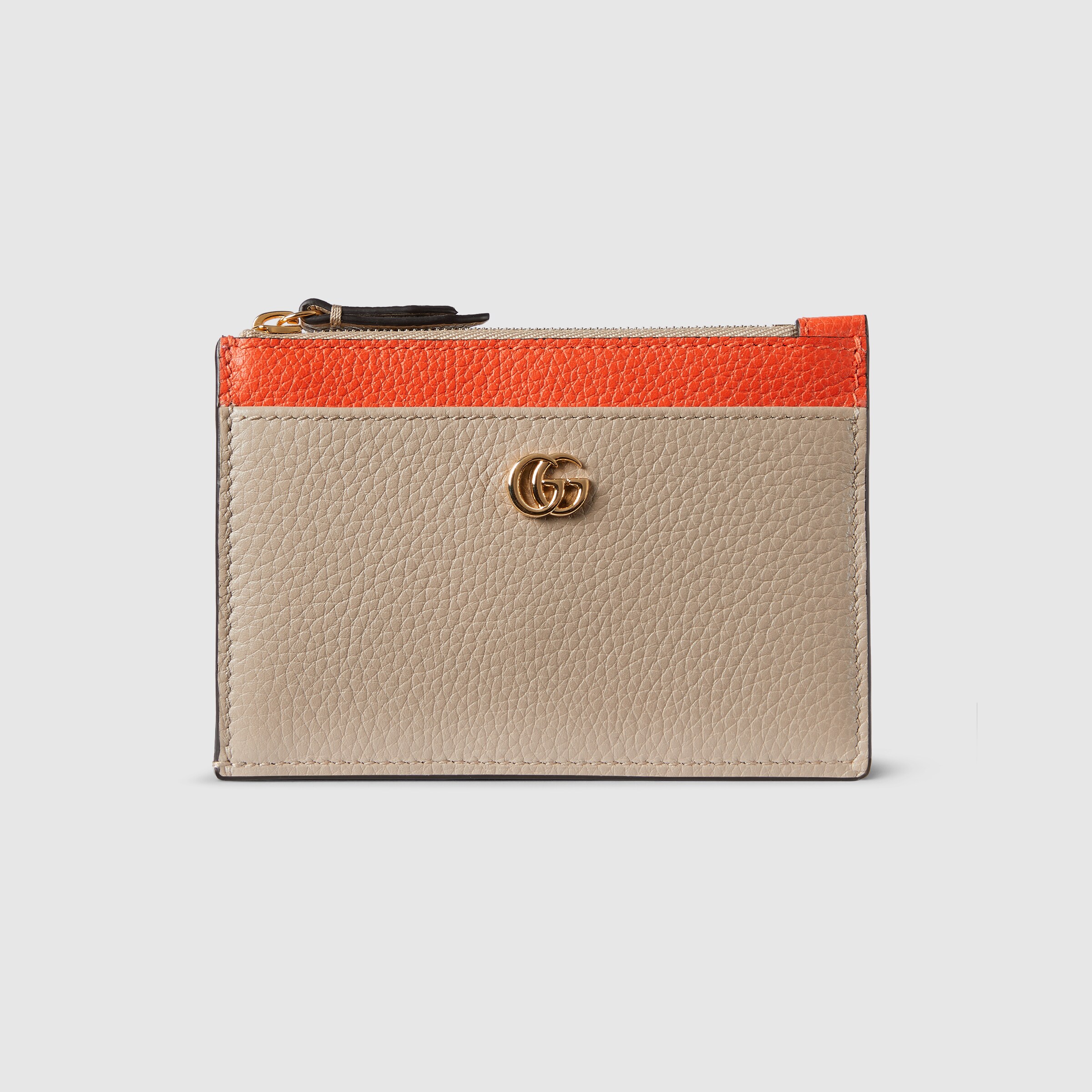 日本限定 ダブルG ジップ キーポーチ ・ベージュ＆オレンジ レザー
