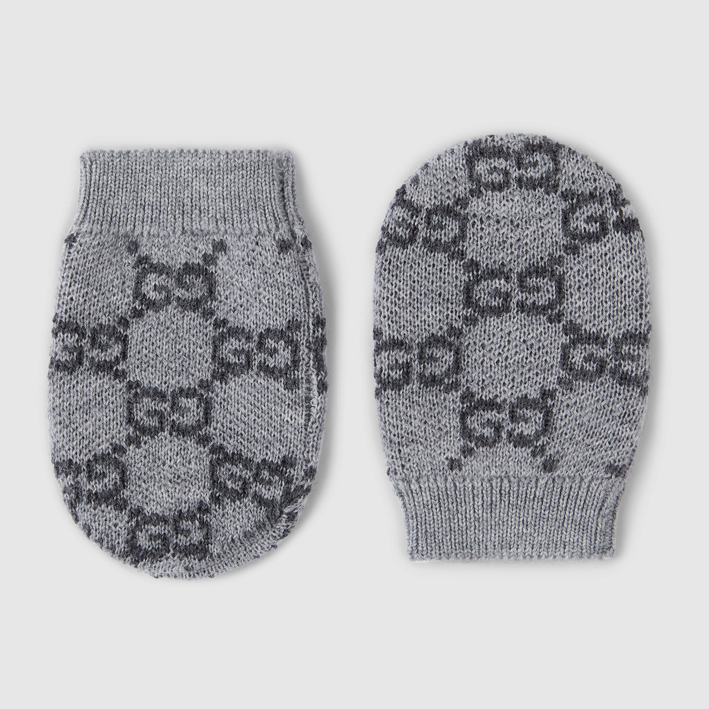 happylifeGUCCI GGウール Baby GG wool mittens in grey and dark grey | GUCCI® US