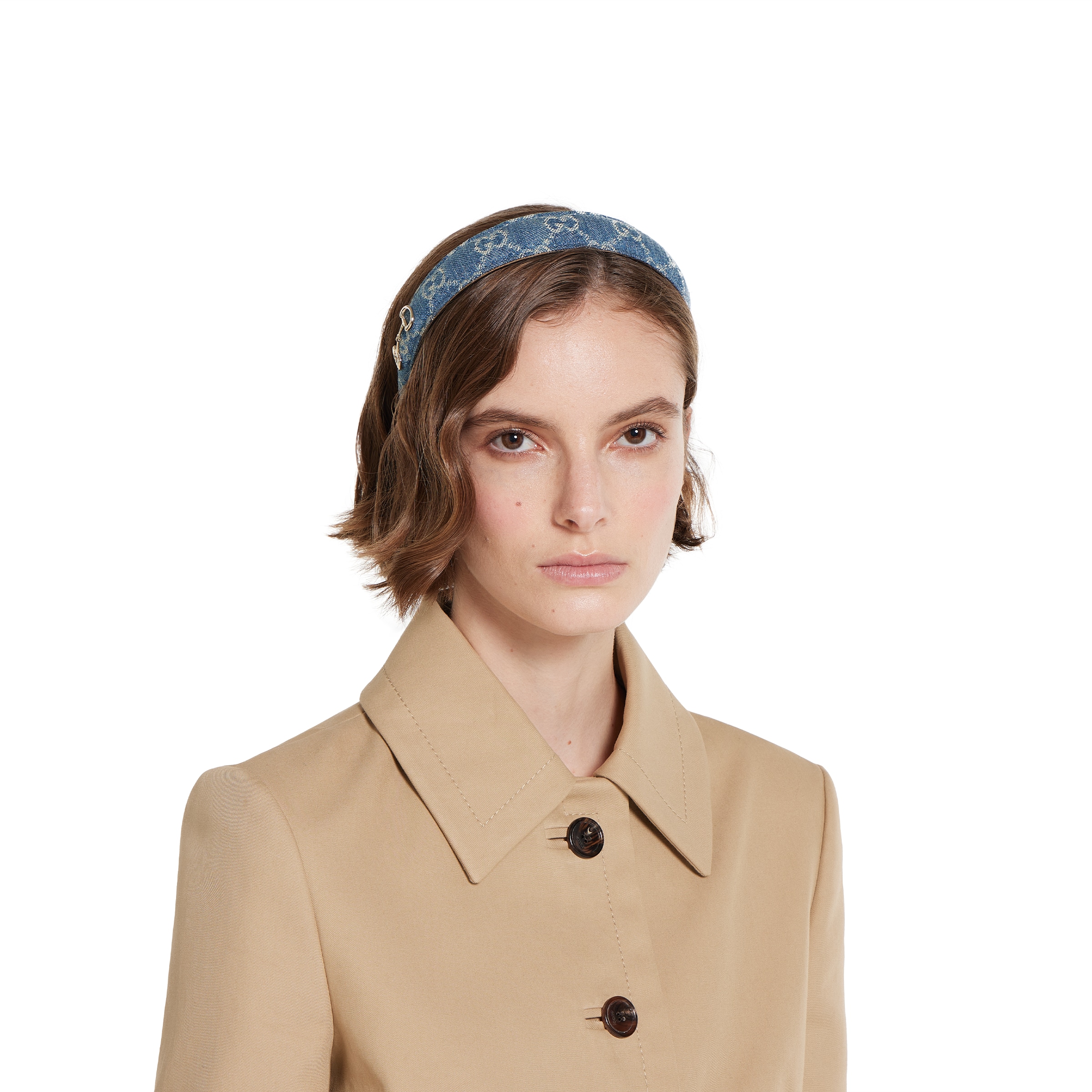 GG denim hair band with Horsebit in light blue | GUCCI® US