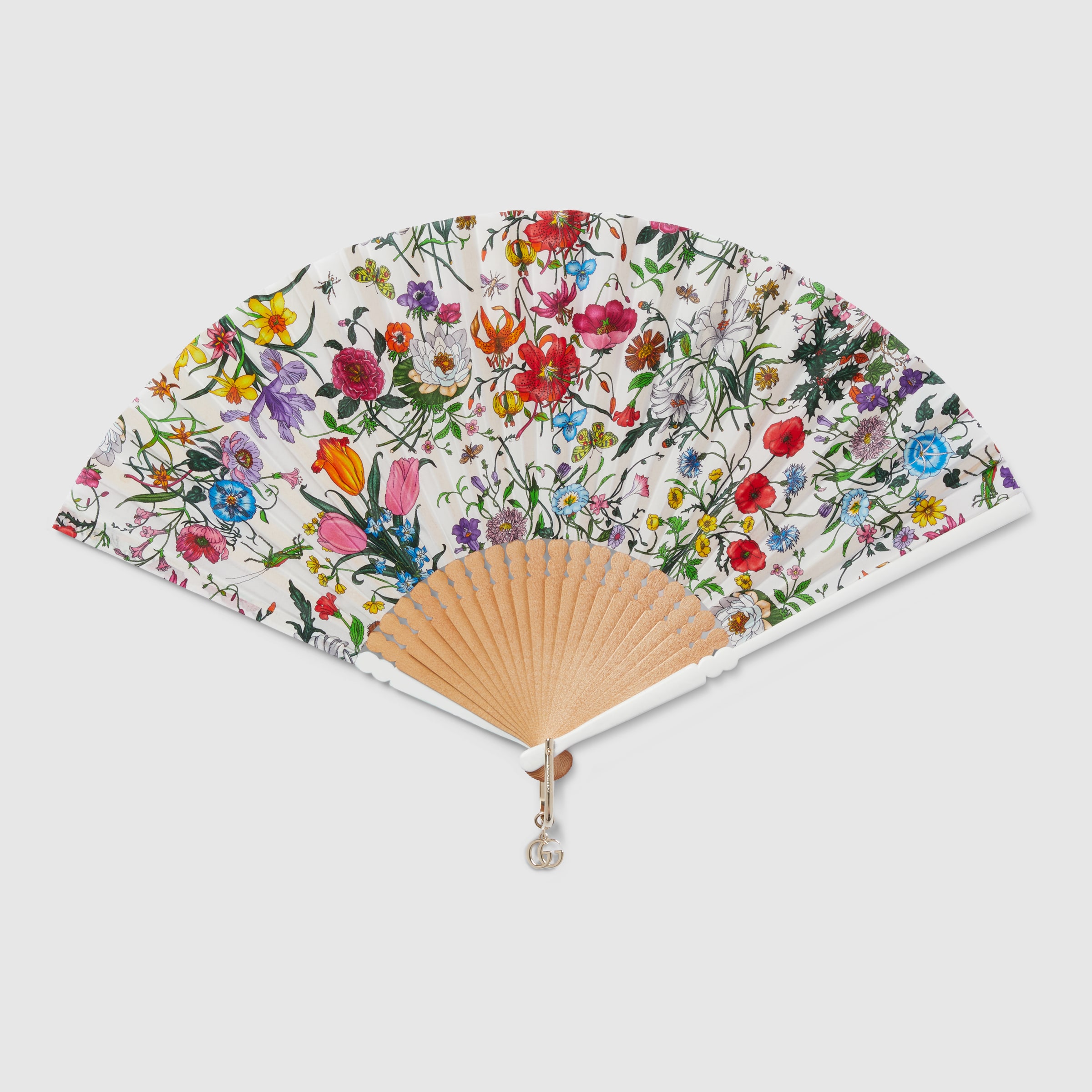 Large Flora print fan in white and multicolor | GUCCI® US