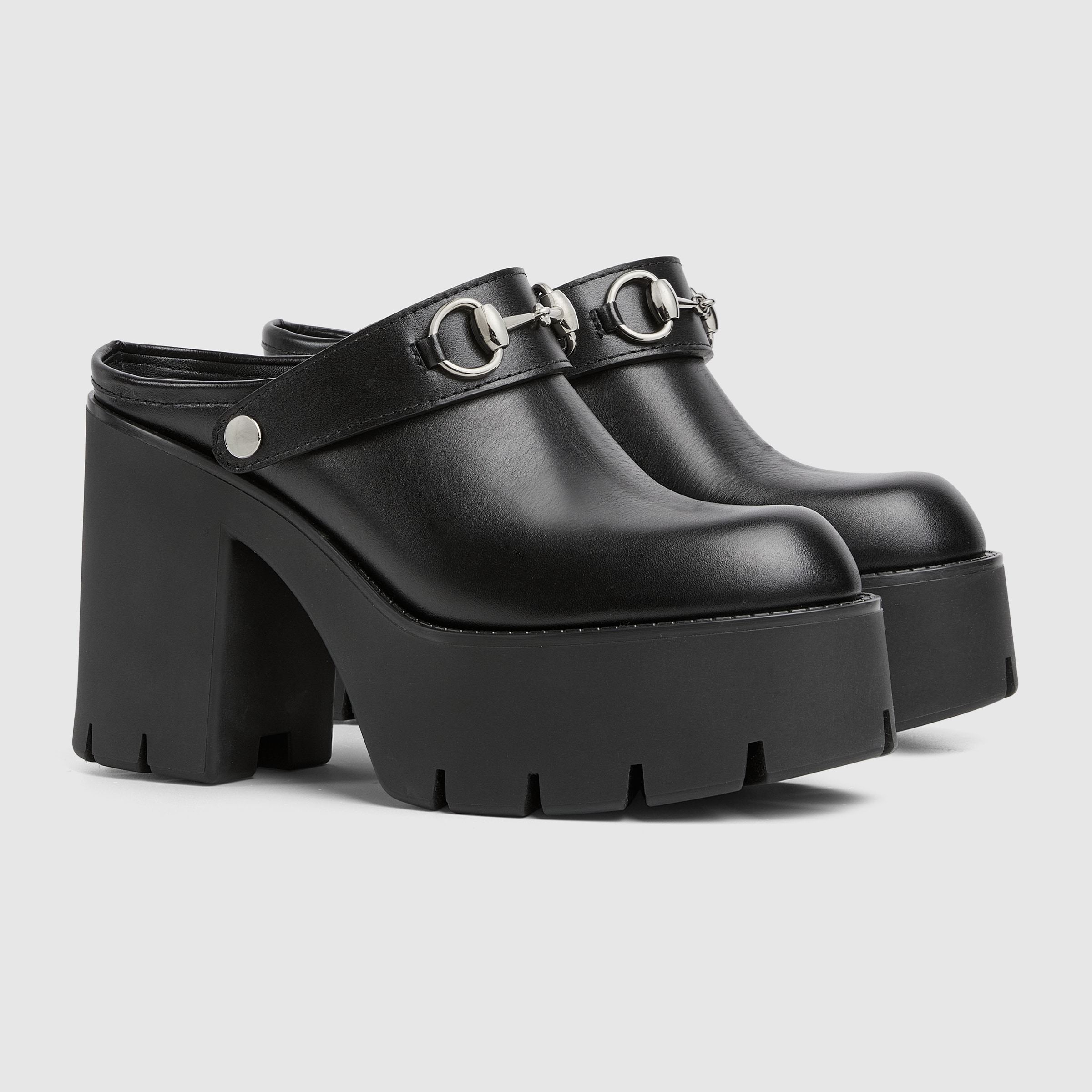Women's platform mule with Horsebit in black leather | GUCCI® US
