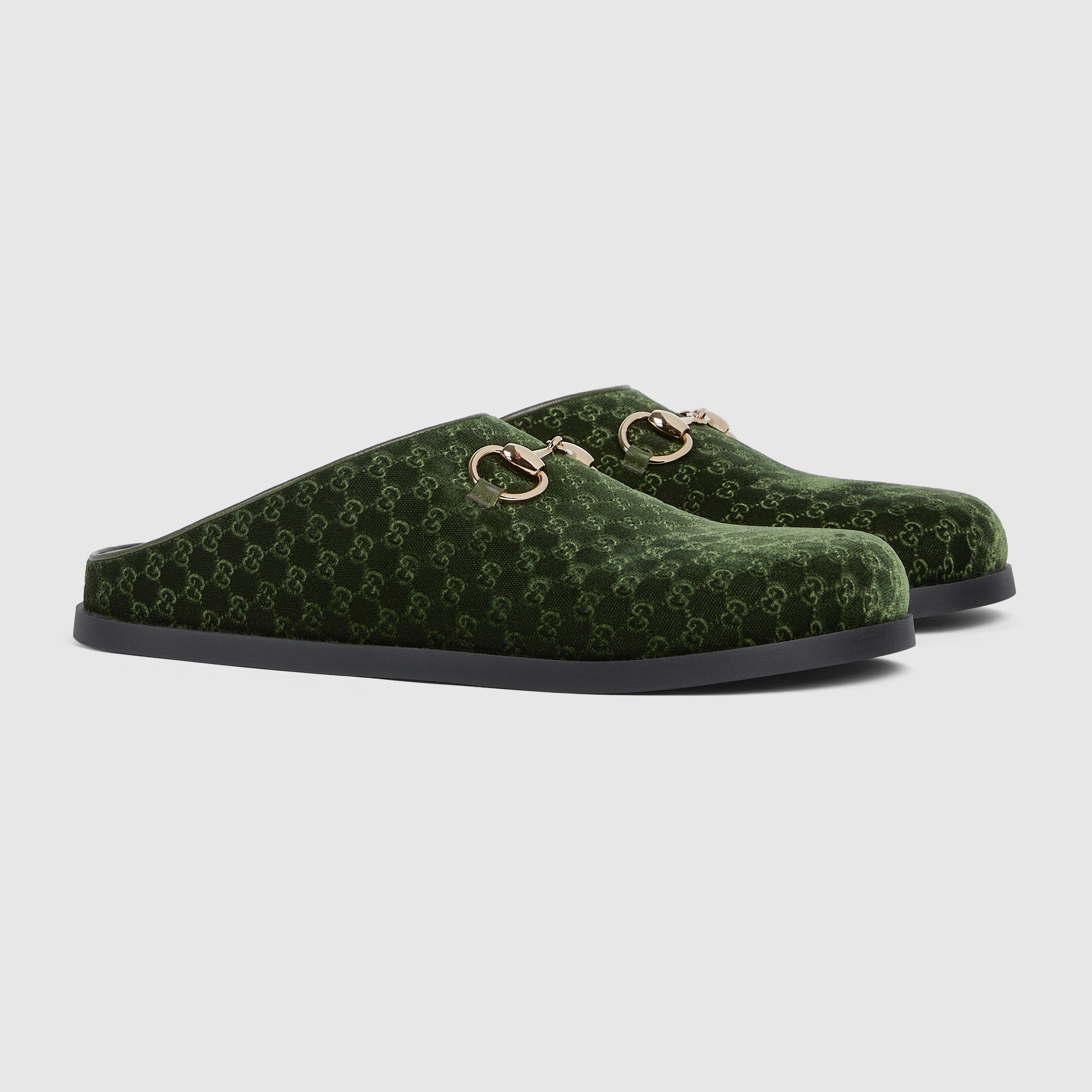 Women's mule with Horsebit in dark green GG velvet | GUCCI® US