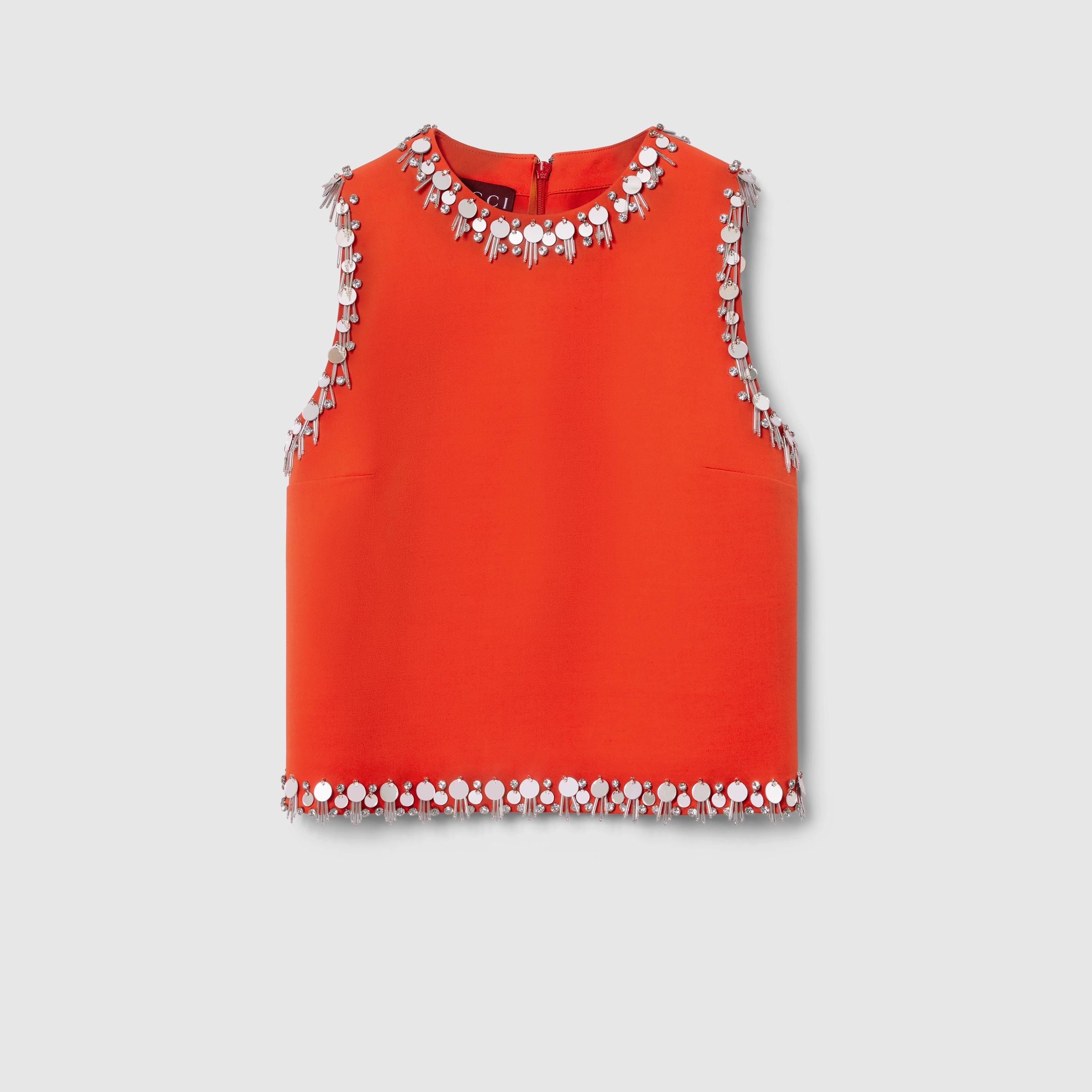 Crêpe wool silk top with embroidery in bright orange | GUCCI® US