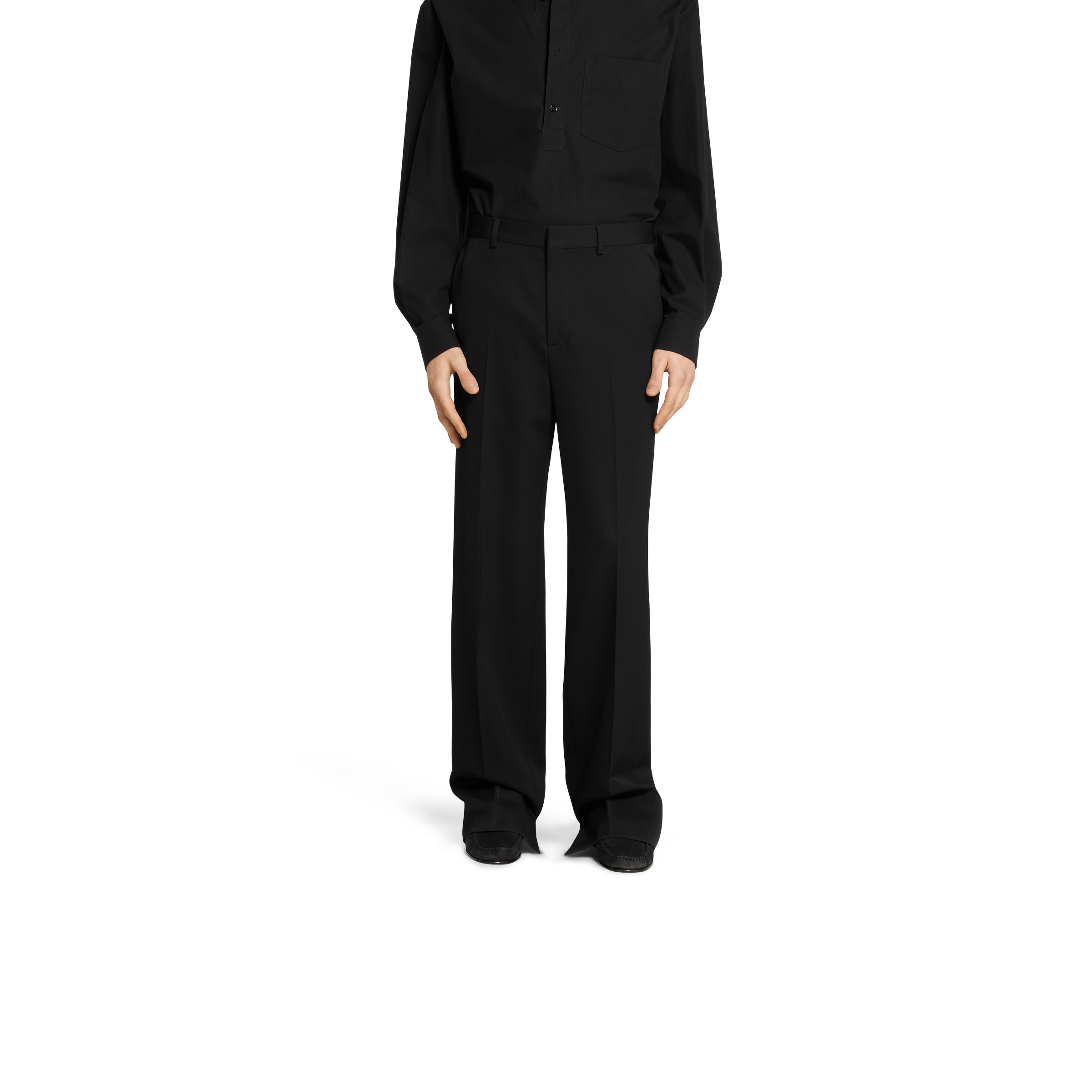 【関税&送料込】Gucci Wool Trousers With Gucci Embroidery Wool gabardine pant with embroidery in black | GUCCI® SI
