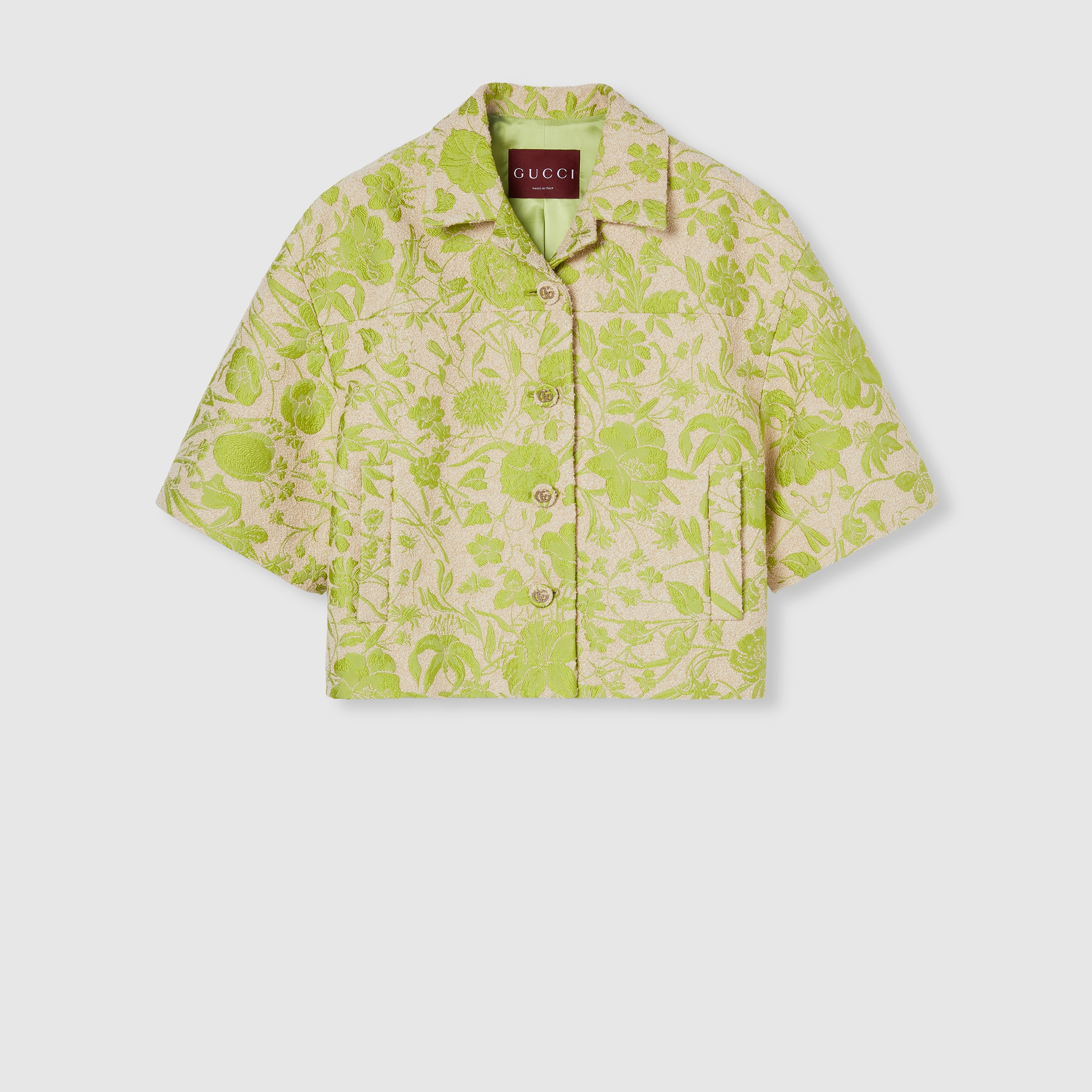 Flora cotton bouclé jacquard jacket in beige and green