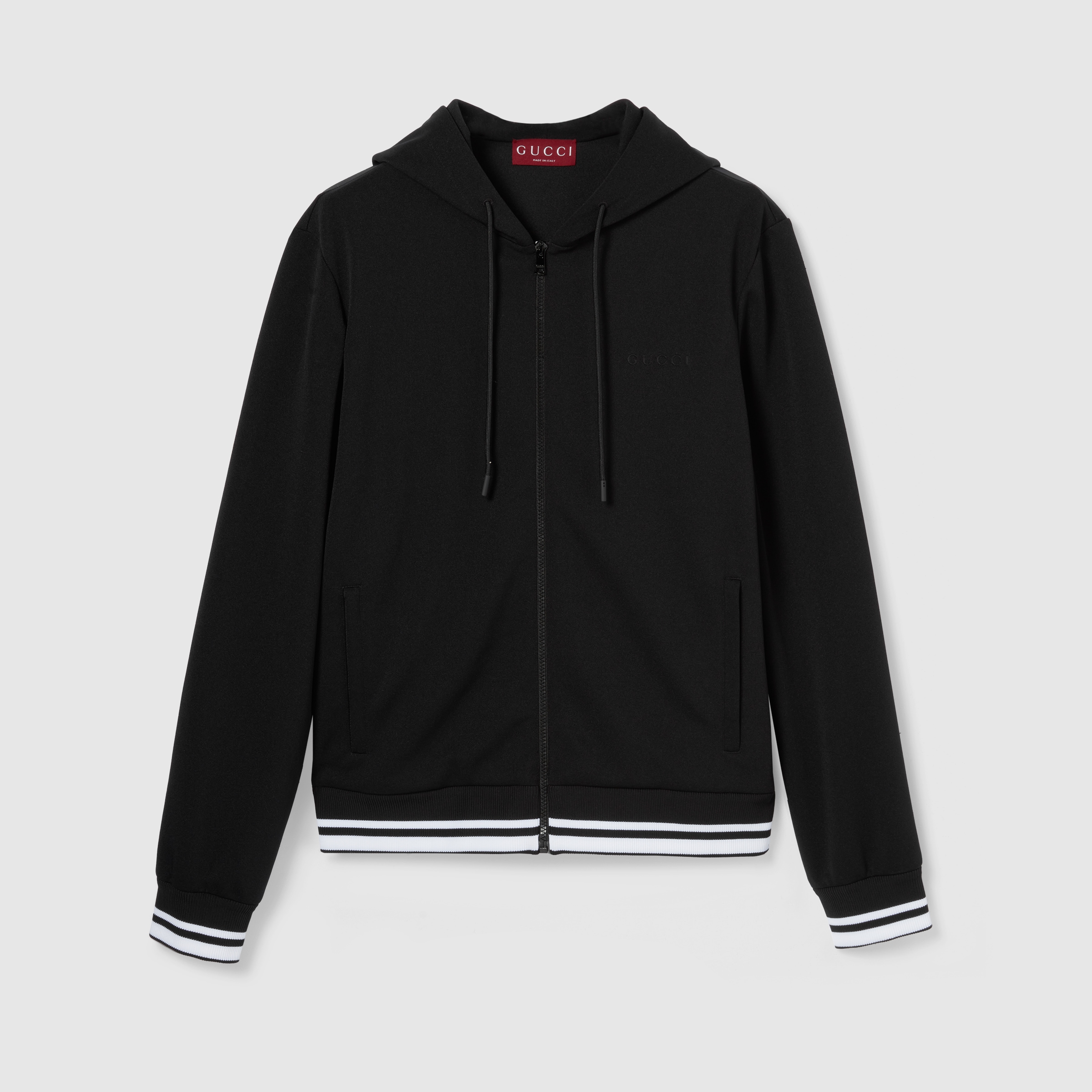 GUCCI ジップアップフーデッドジャケット 【関税込】 Technical jersey hooded zip jacket in black | GUCCI® UK