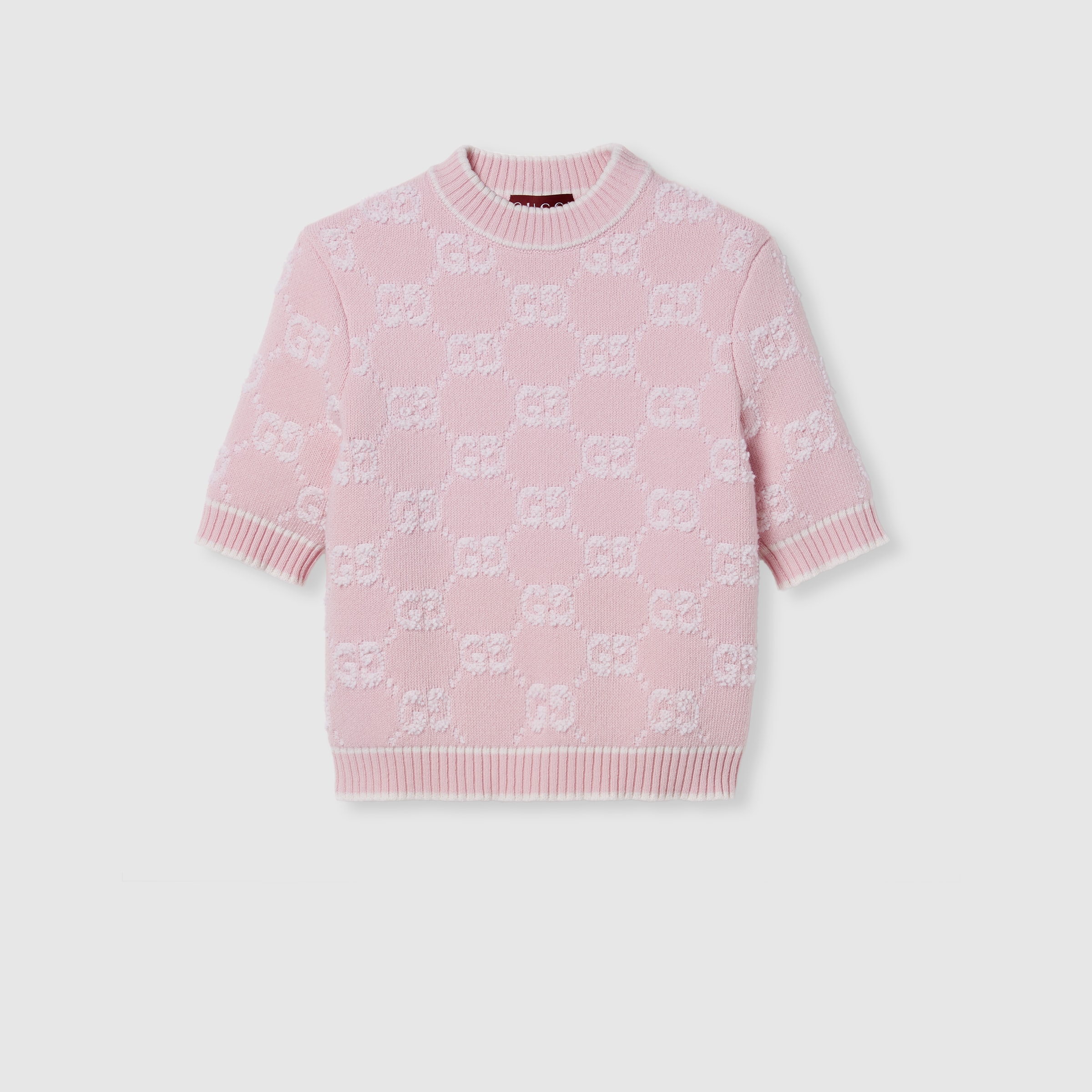 GG wool bouclé jacquard top in light pink and white | GUCCI® US