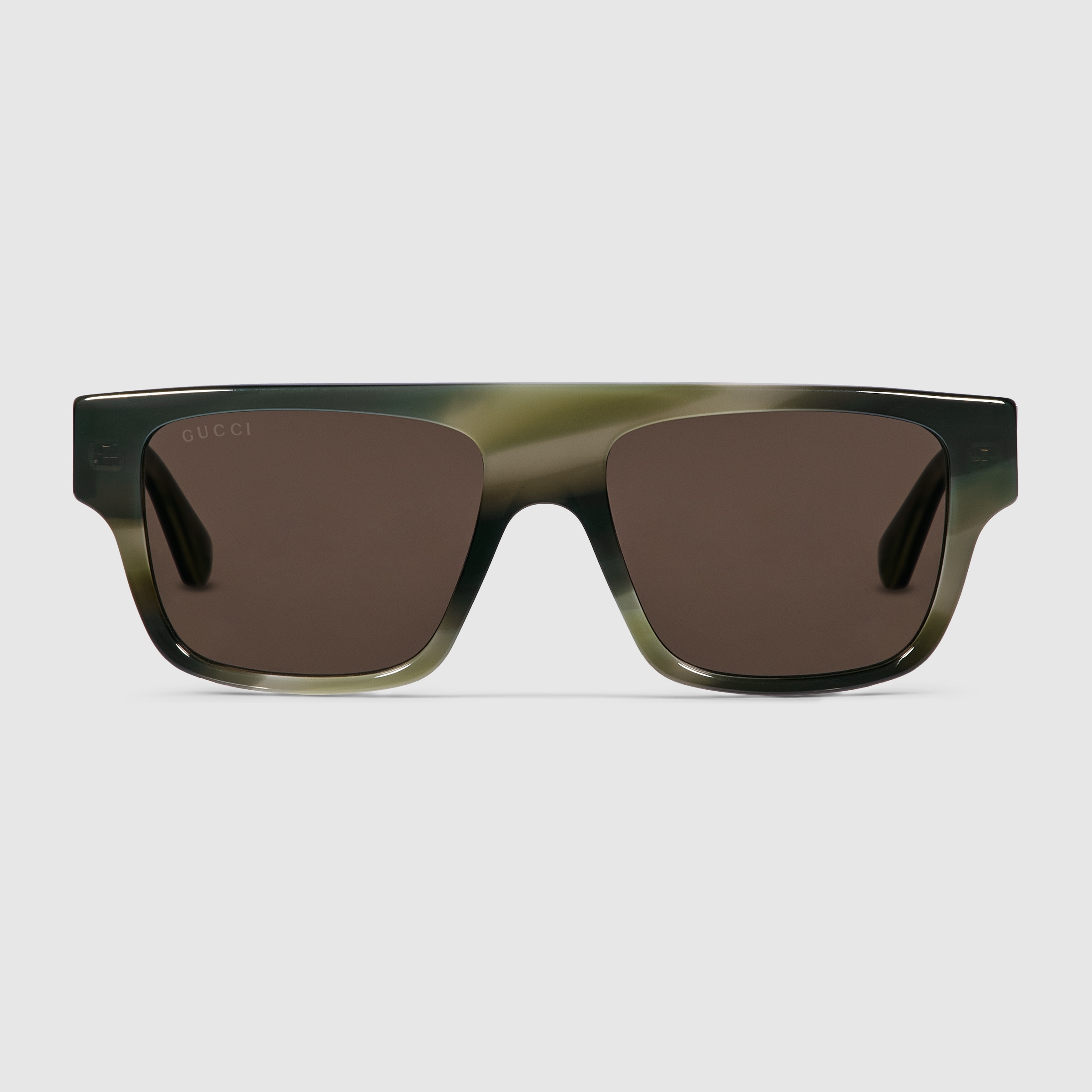Rectangular frame sunglasses in striped green tortoiseshell