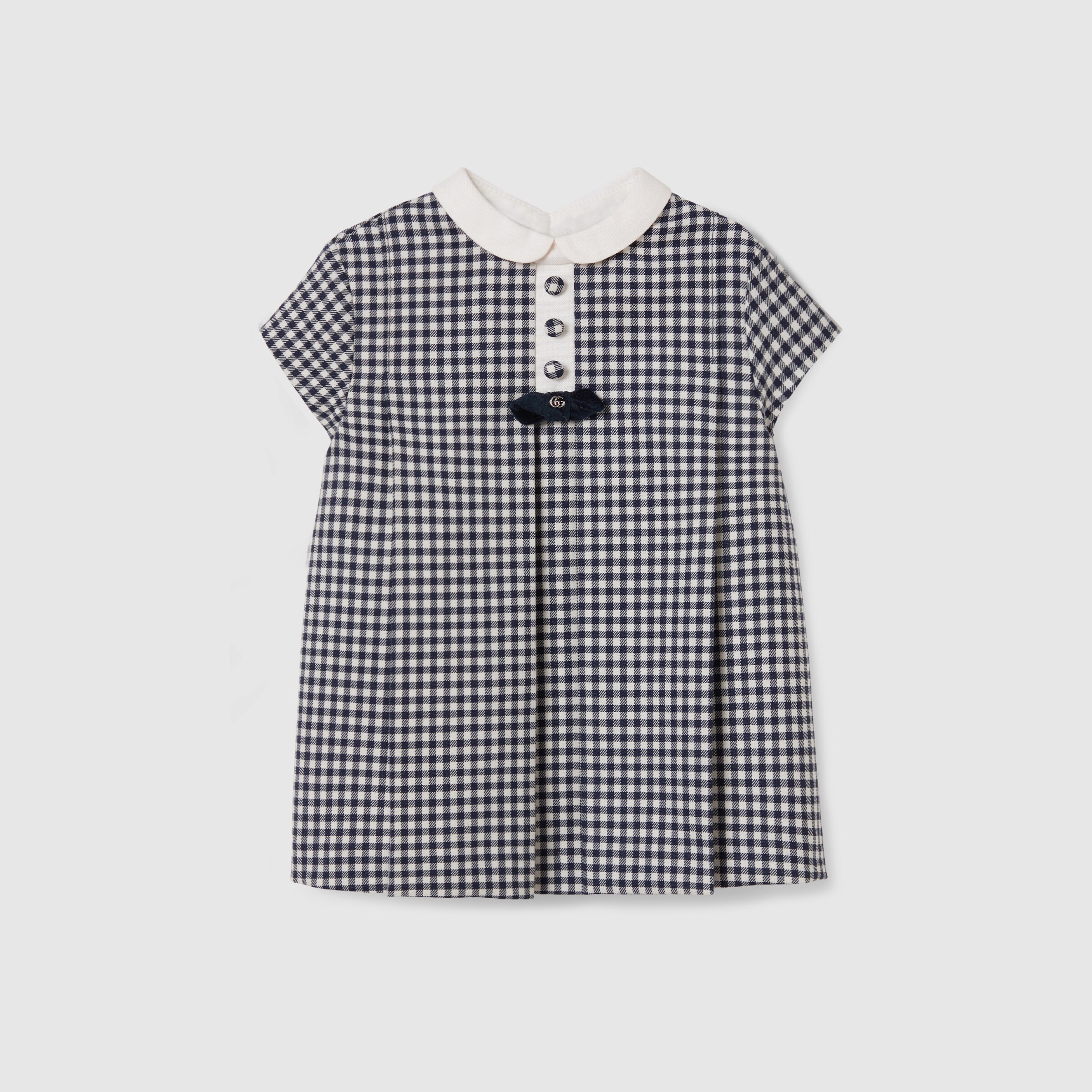 Baby wool gingham dress in white and blue | GUCCI® US