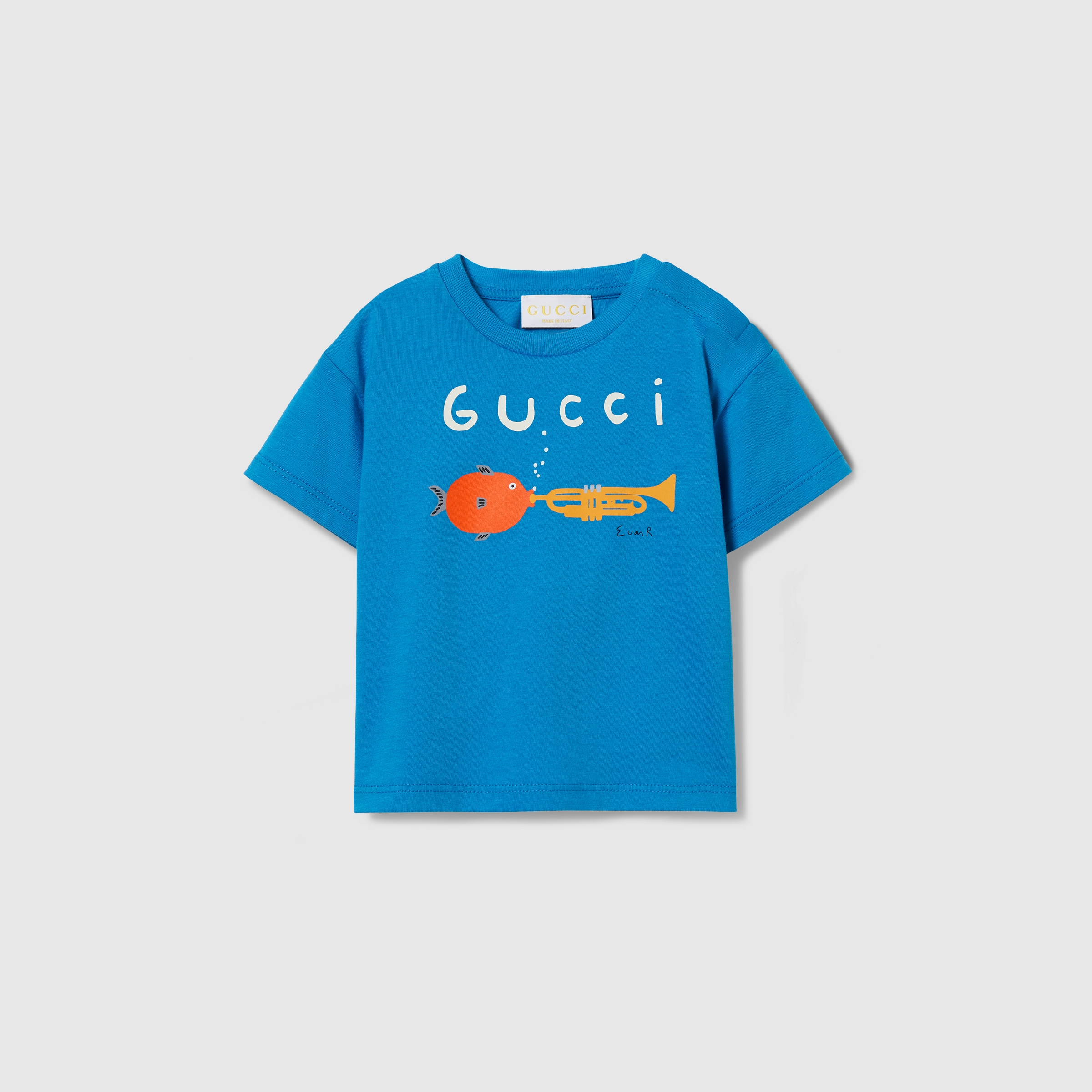 Baby cotton T-shirt with print in light blue | GUCCI® US