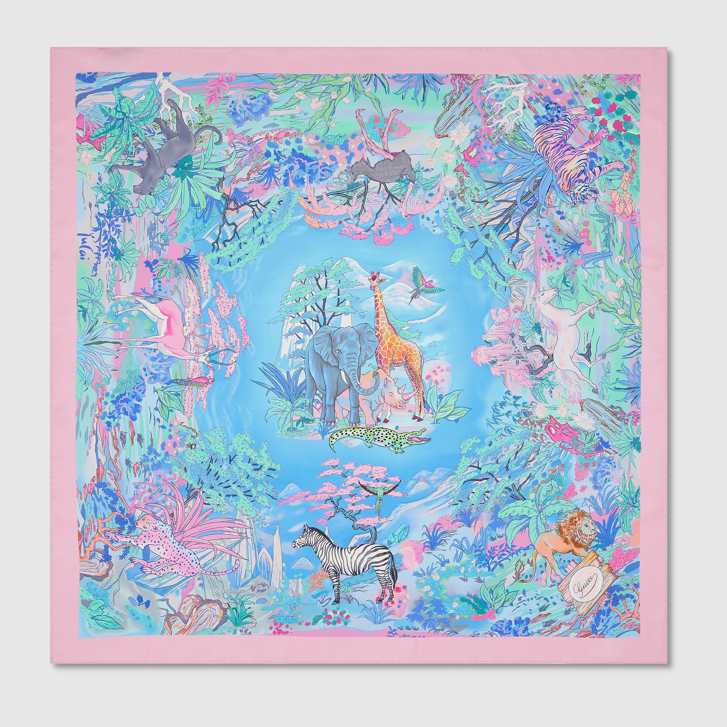 【新品】GUCCI 90×90スカーフ 90 x 90 プロジェクト プリント シルクスカーフライトブルー