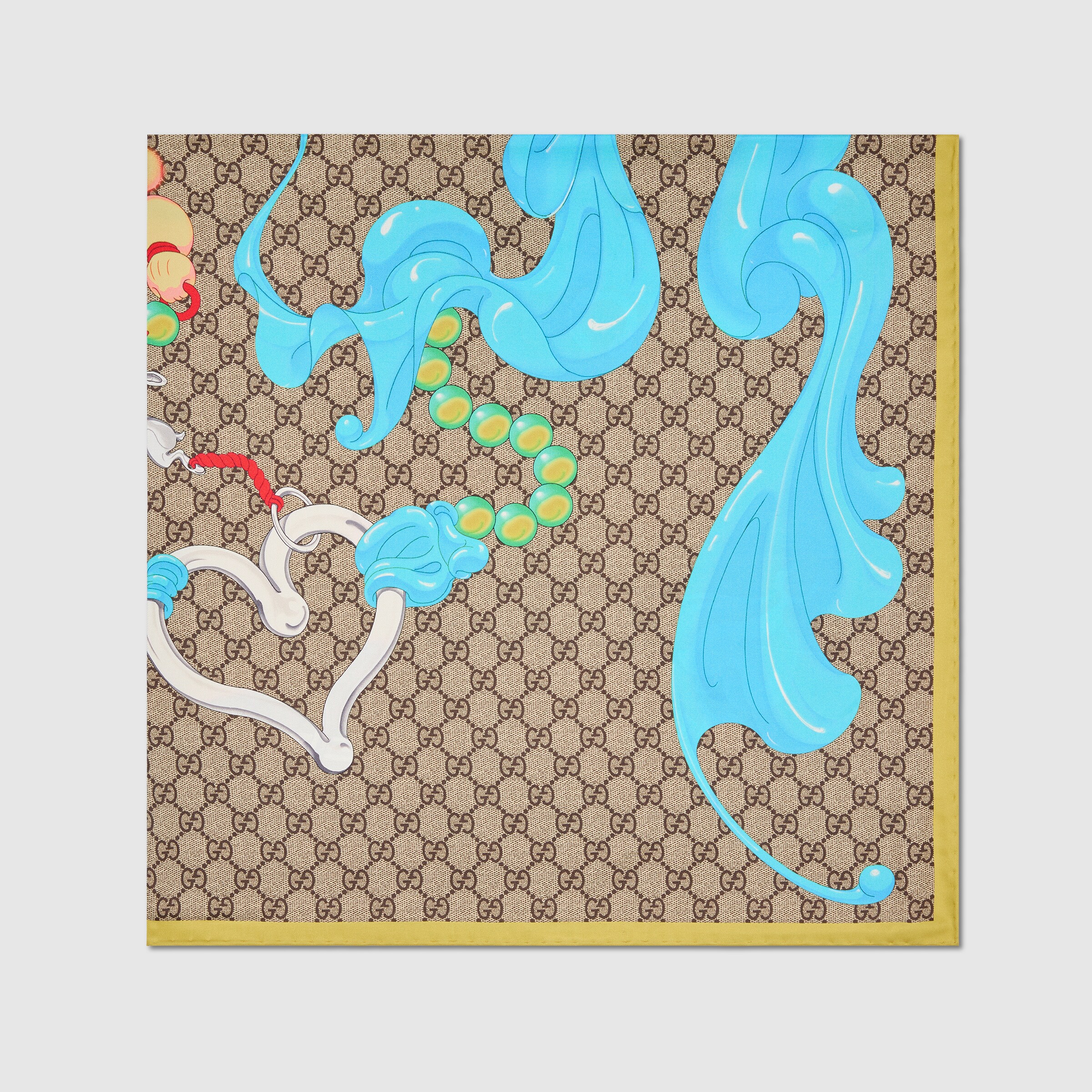 GUCCI グラフィティ スカーフ 90 x 90 プロジェクト プリント シルクスカーフ ・ライトブラウン