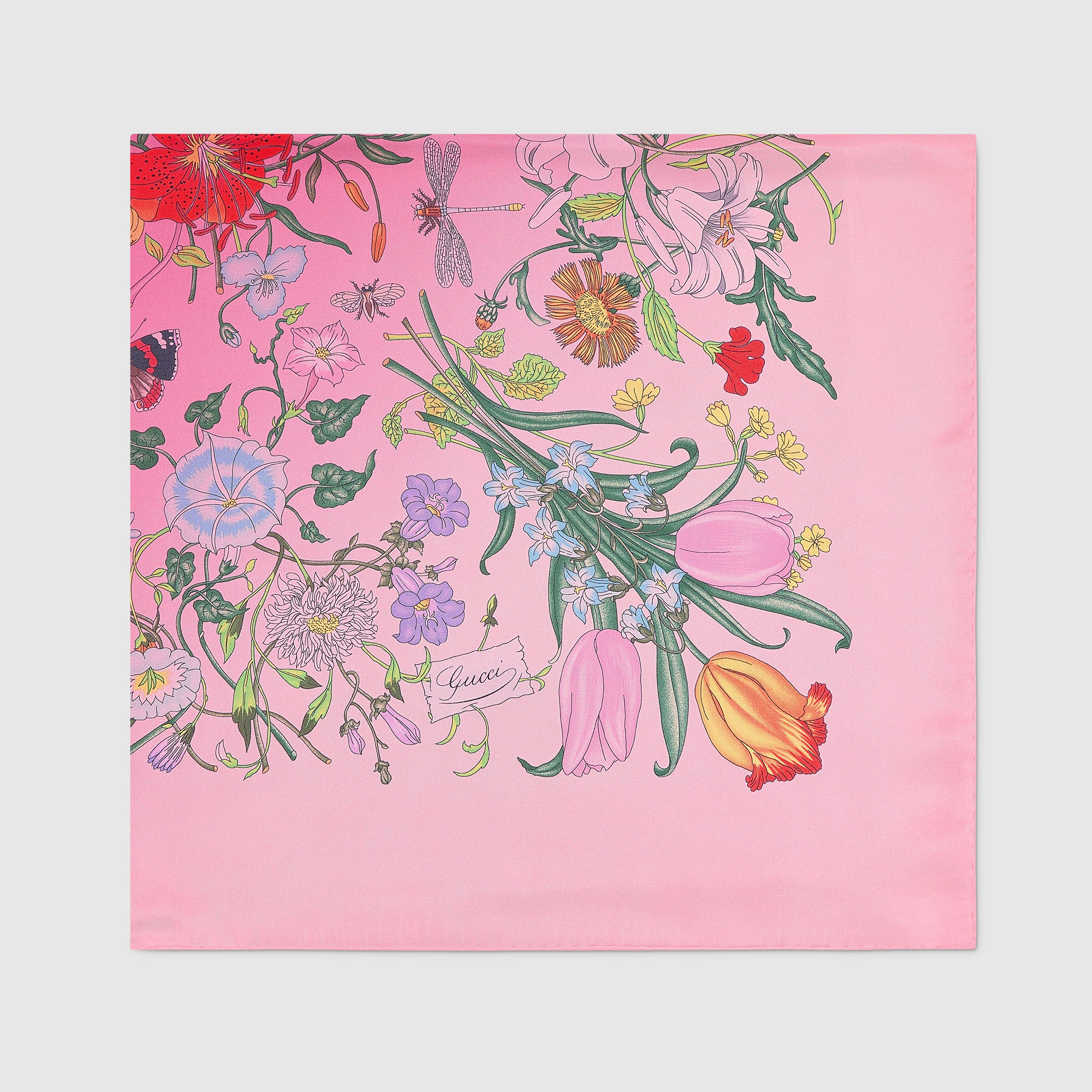 スカーフ Gucci Printed Silk Carre Printed silk twill carré in white and multicolor | GUCCI® CA