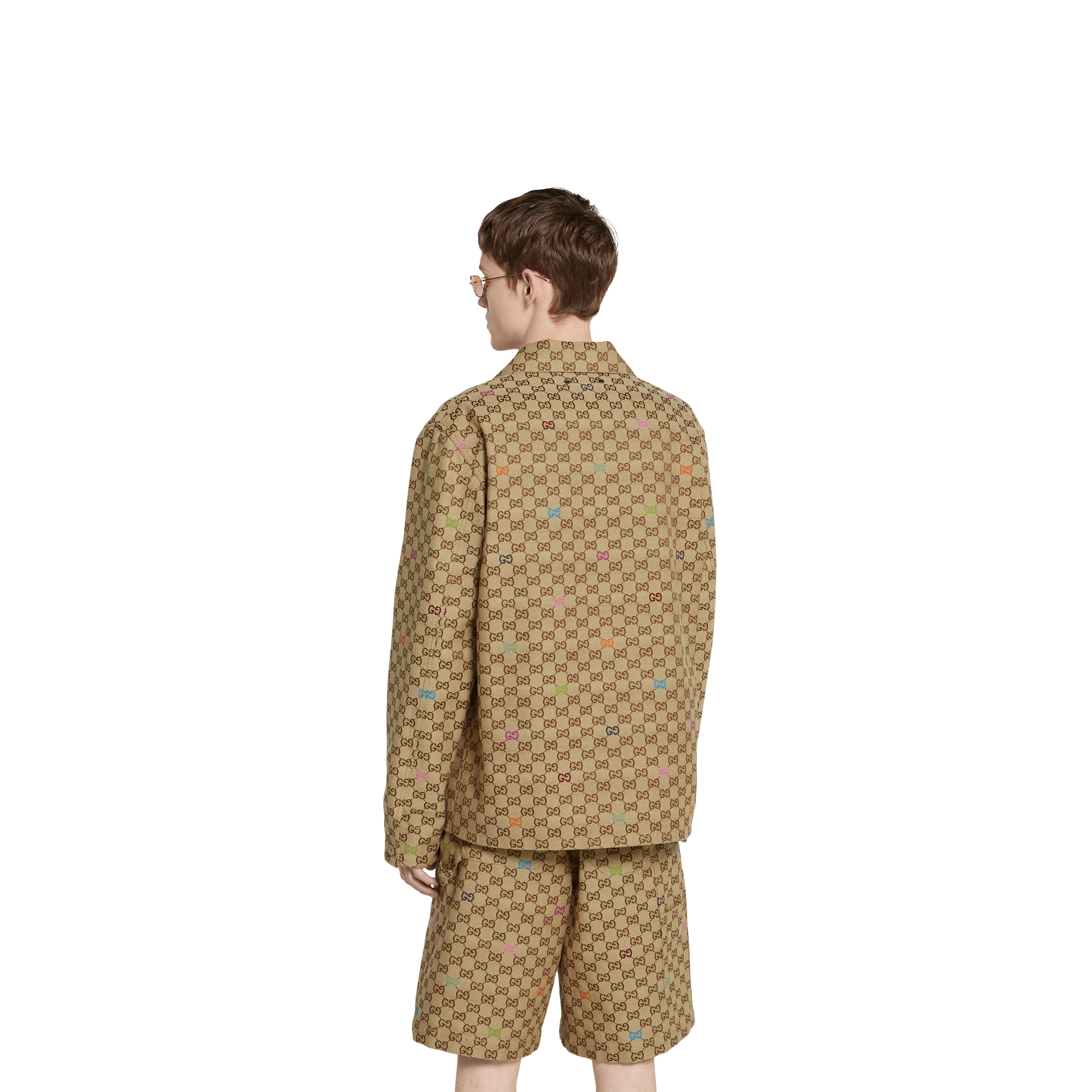 GG canvas jacket in camel and dark brown | GUCCI® SI
