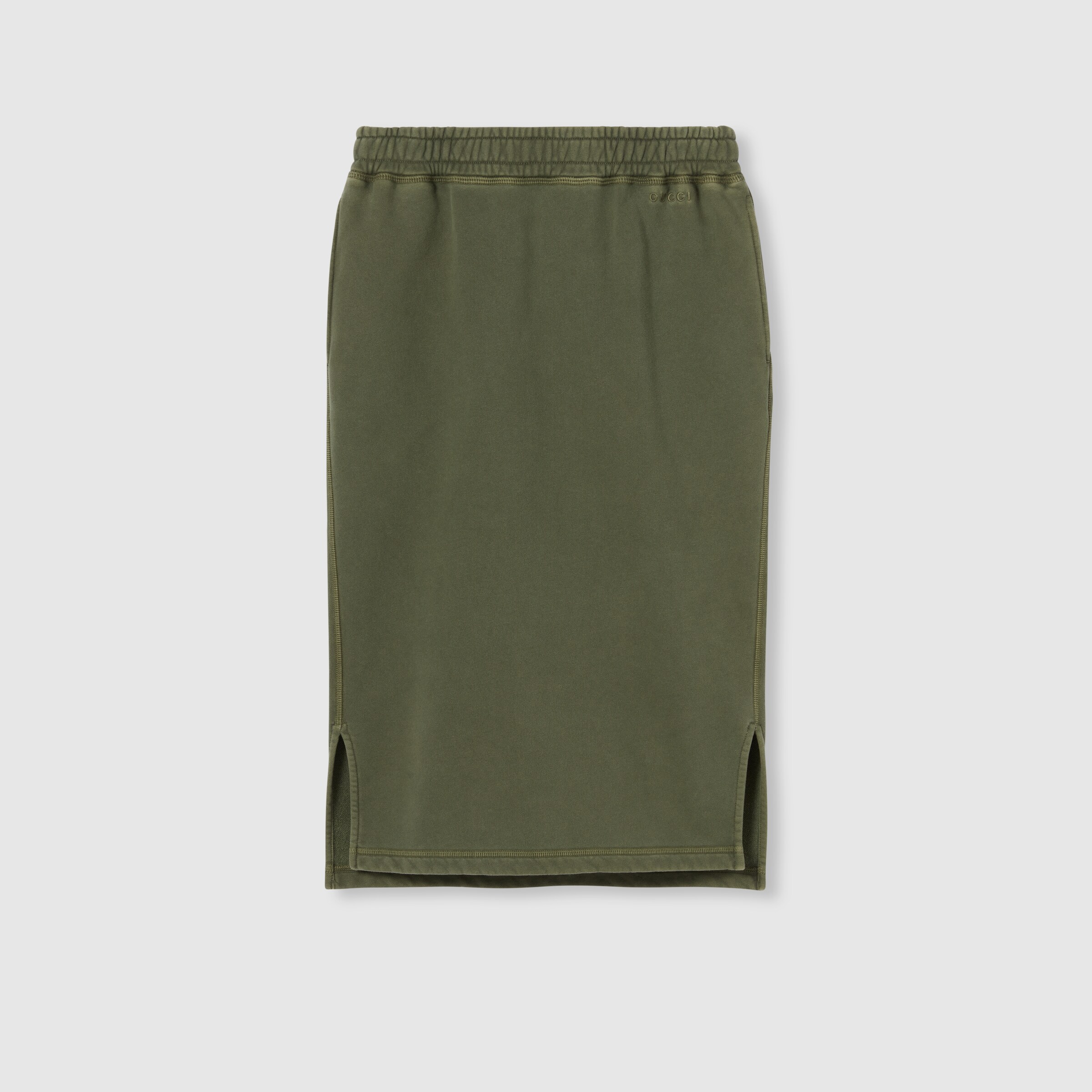 Cotton jersey skirt with embroidery in forest green | GUCCI® US