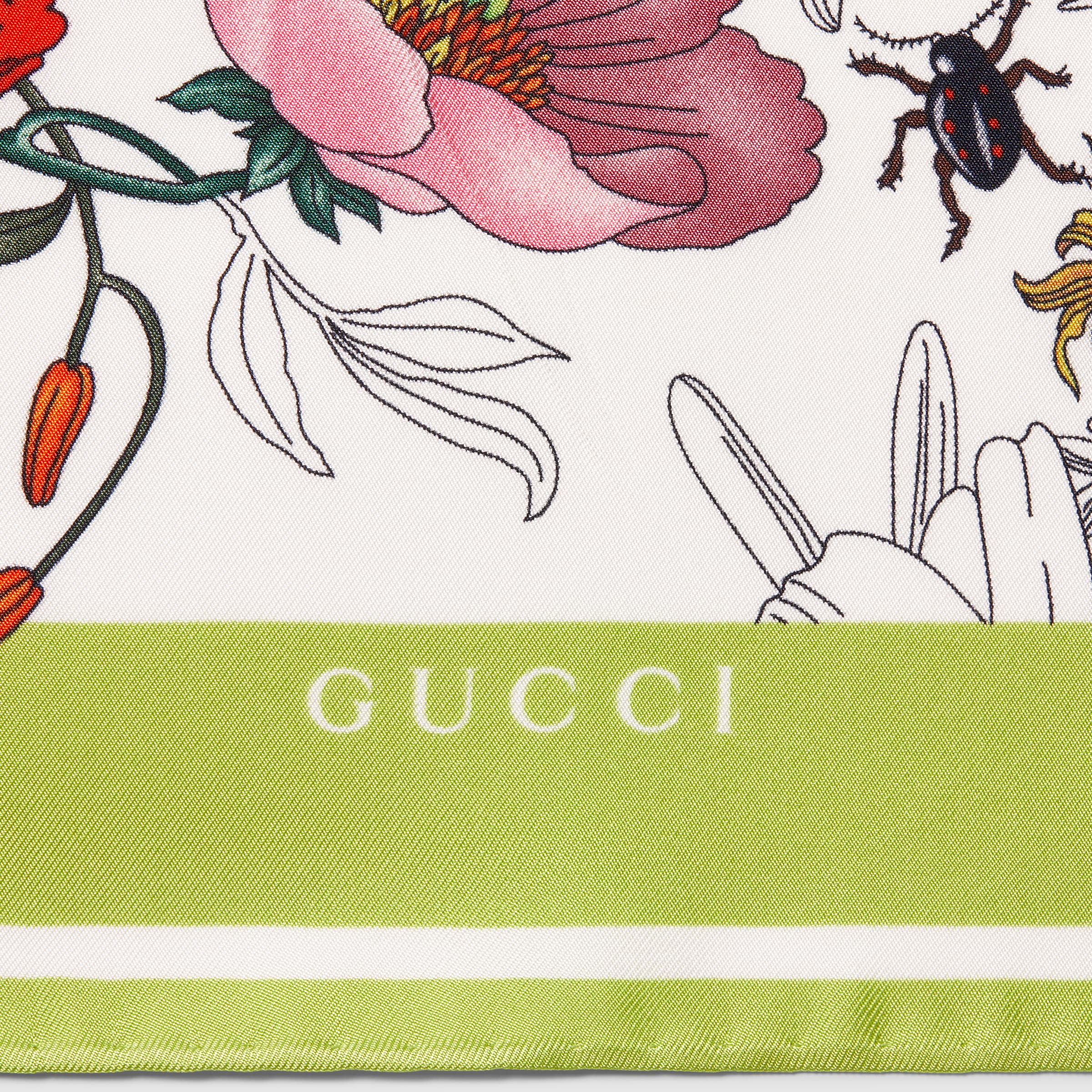 Printed silk twill top in white and light green | GUCCI® US