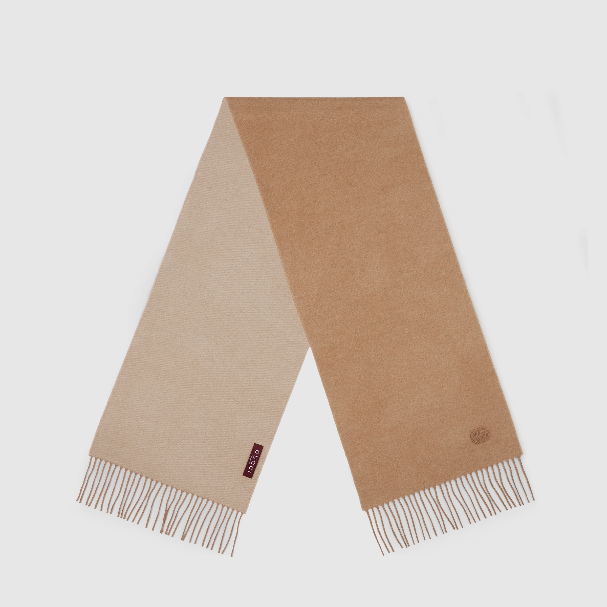 Cashmere scarf with patch in beige and light brown GUCCI® ES