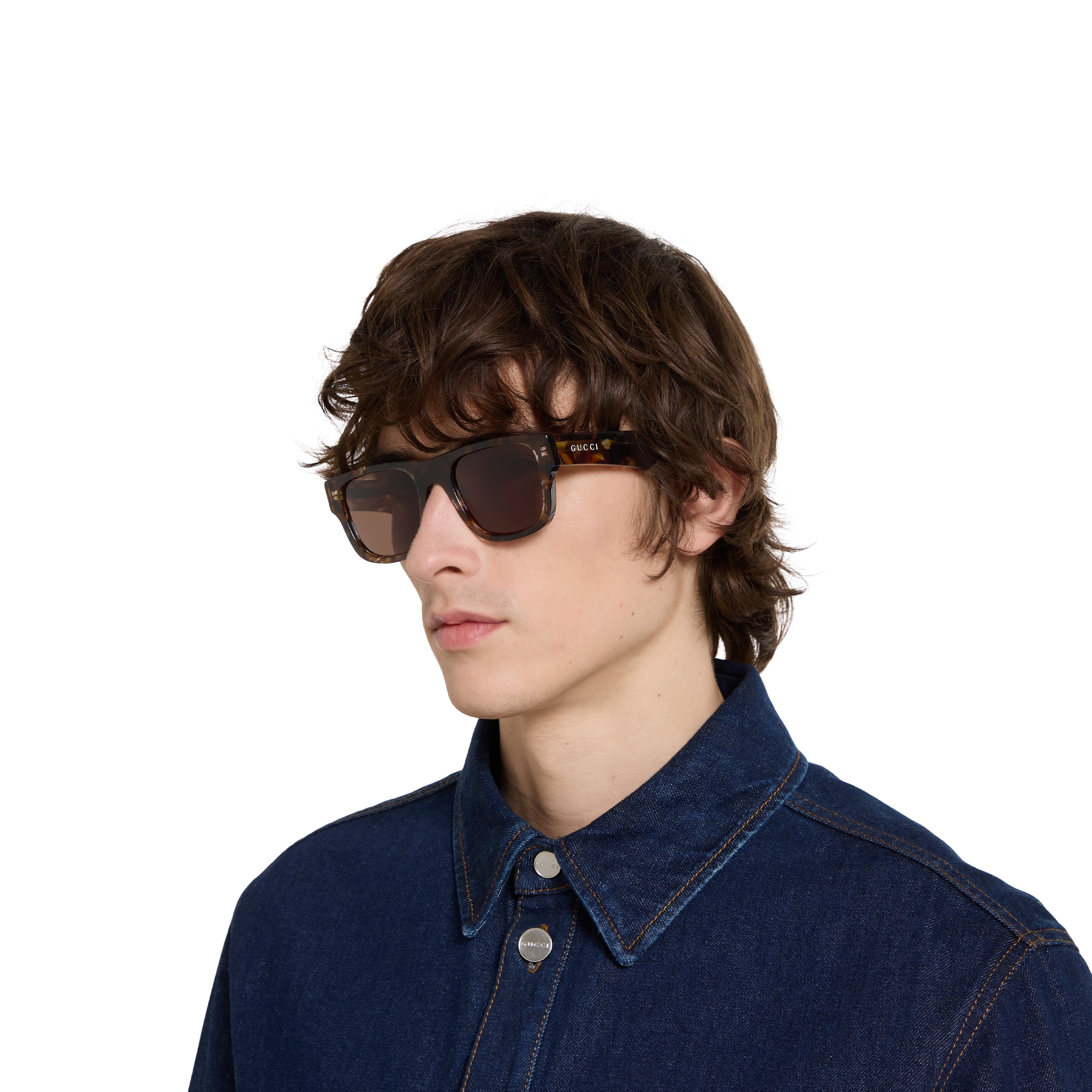 Rectangular frame sunglasses in brown and dark green | GUCCI® US