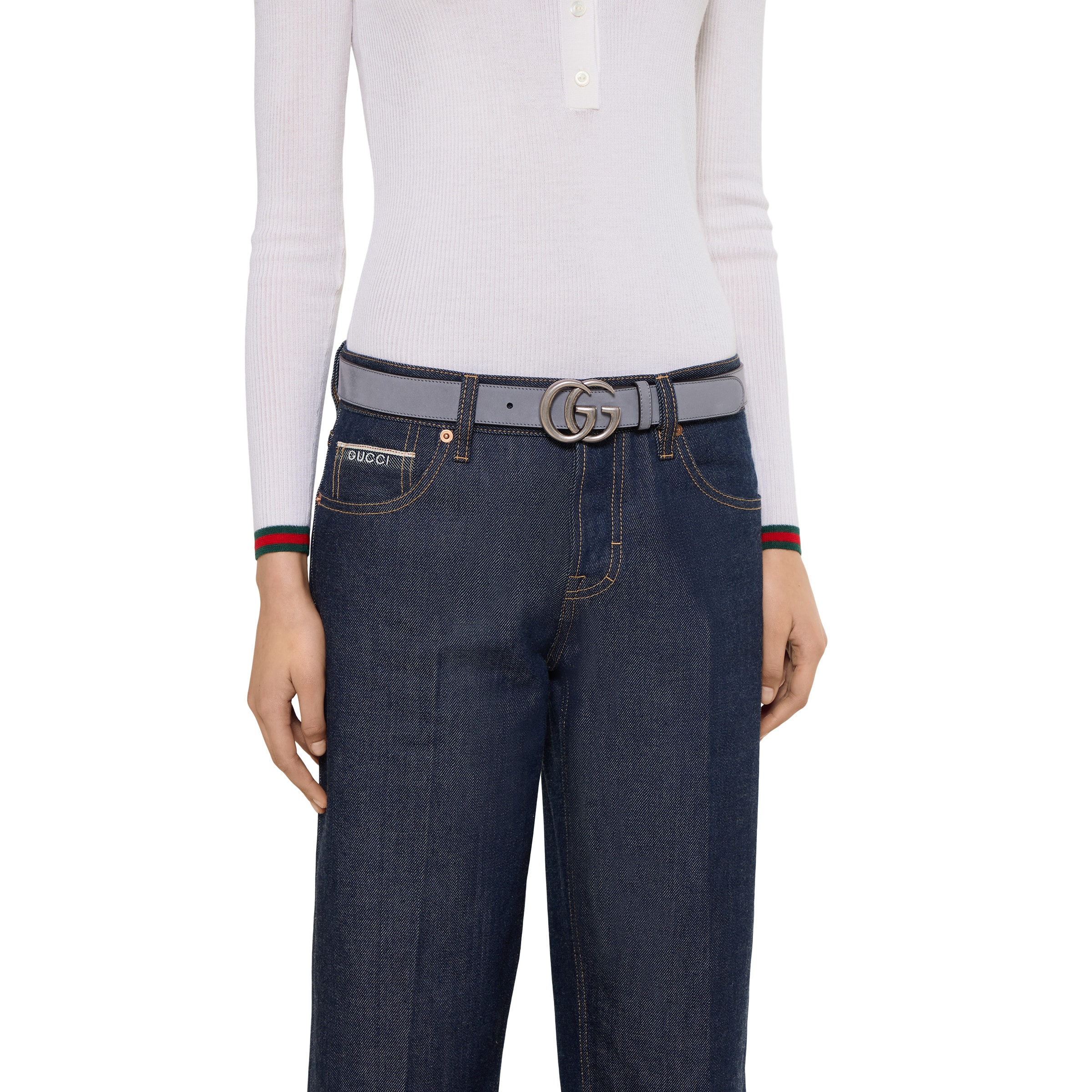 GG Marmont thin belt in grey suede | GUCCI® US