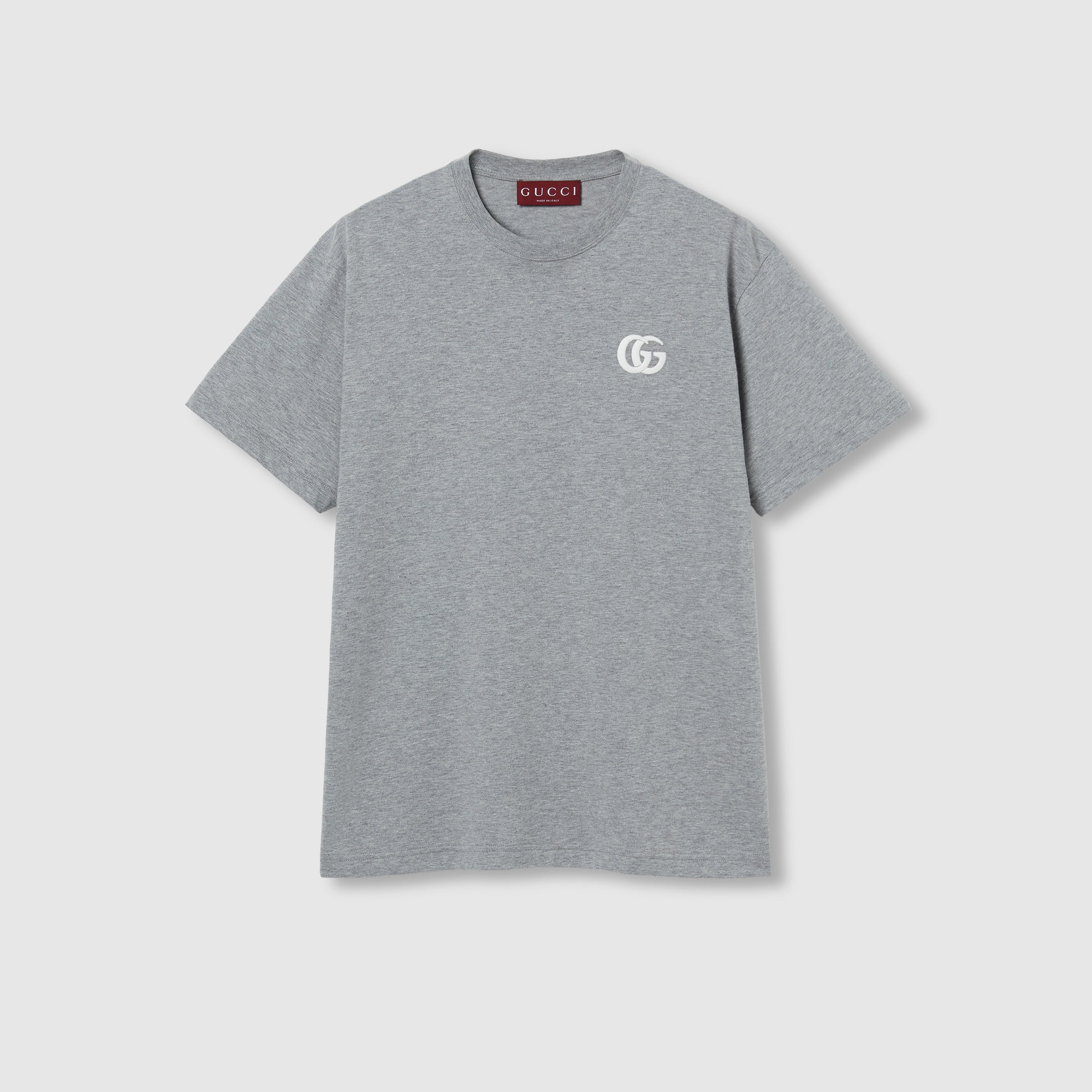 Cotton jersey T-shirt with embroidery in grey | GUCCI® CA