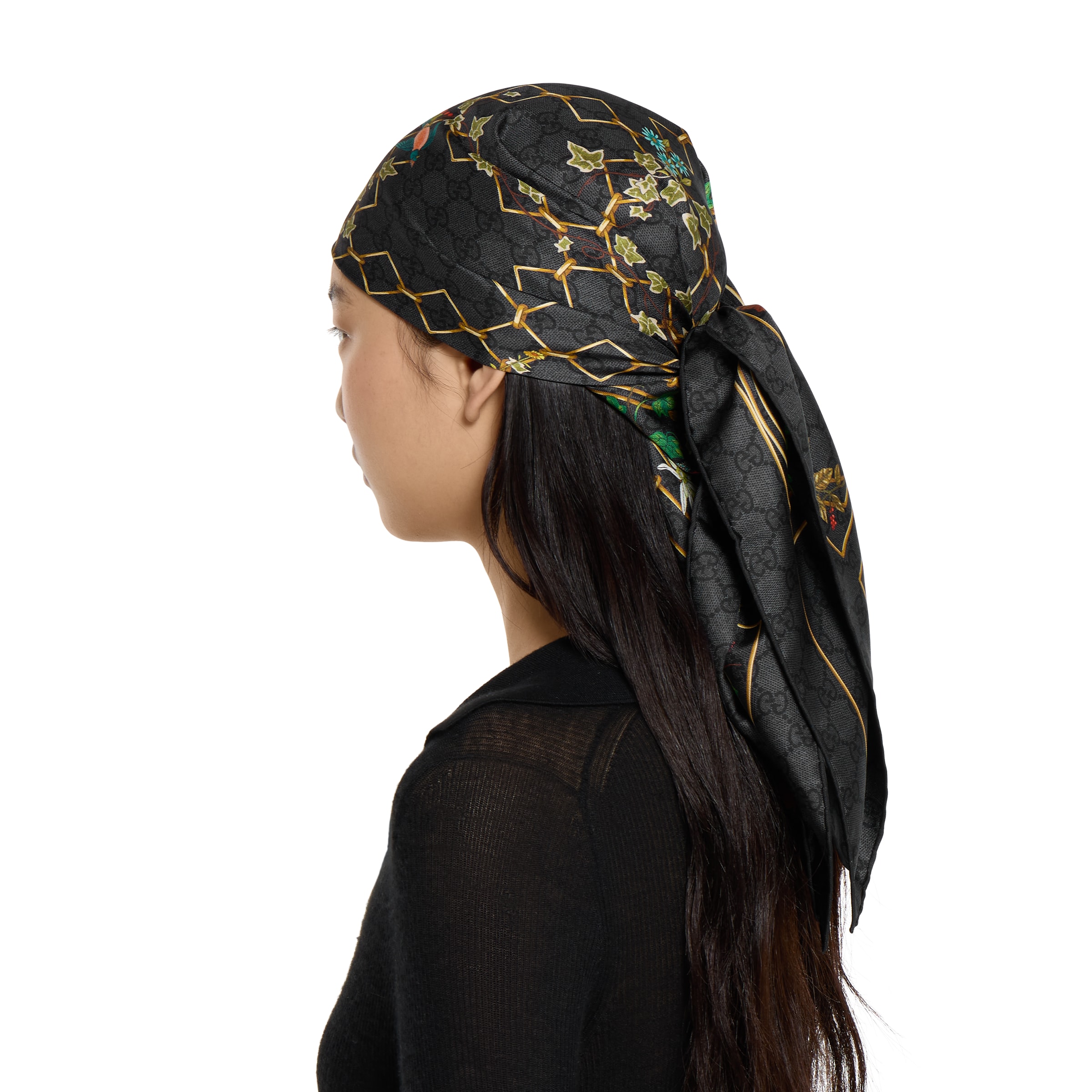 Printed silk twill carré in black | GUCCI® US