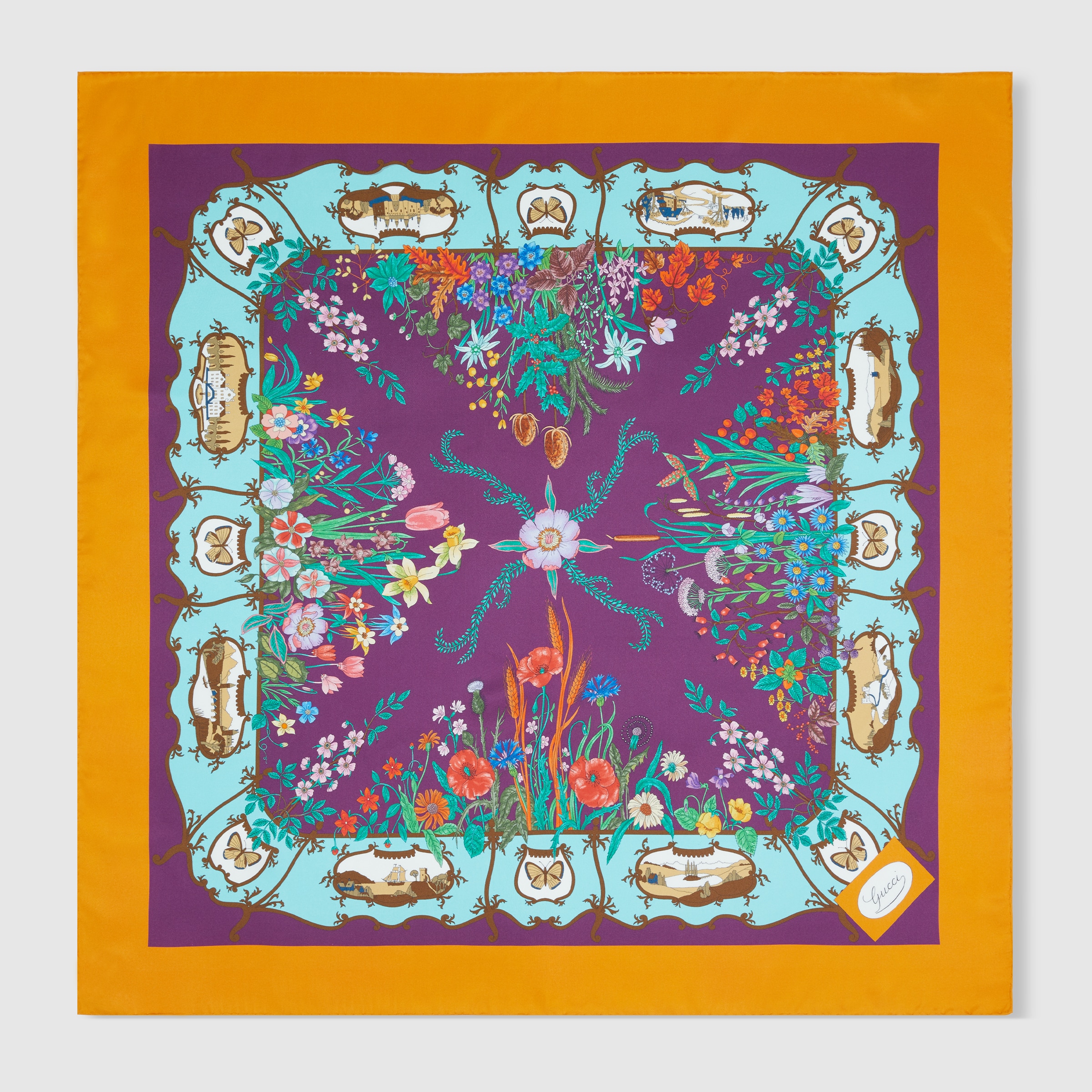 プリント シルクツイル スカーフ ・マルチカラー＆イエロー | GUCCI公式