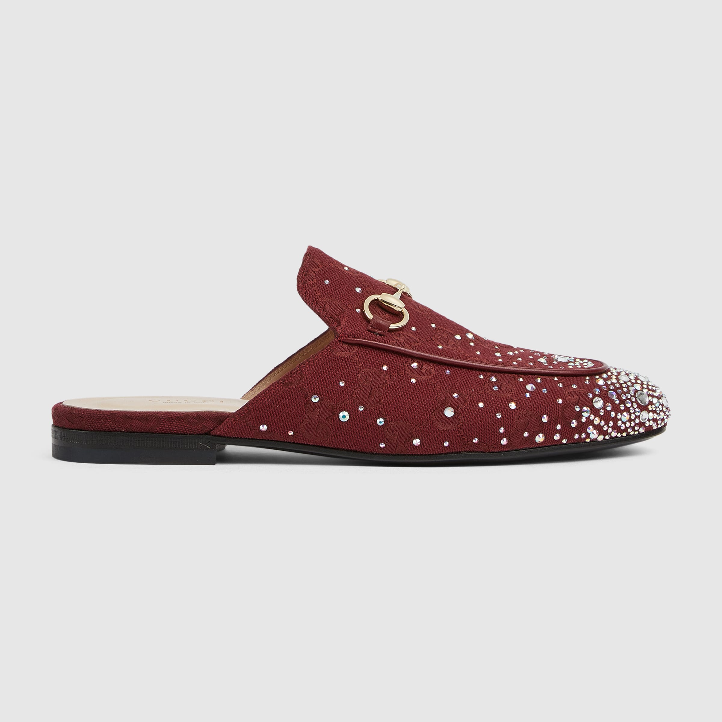 Women's Princetown slipper with crystals in Rosso Ancora GG canvas