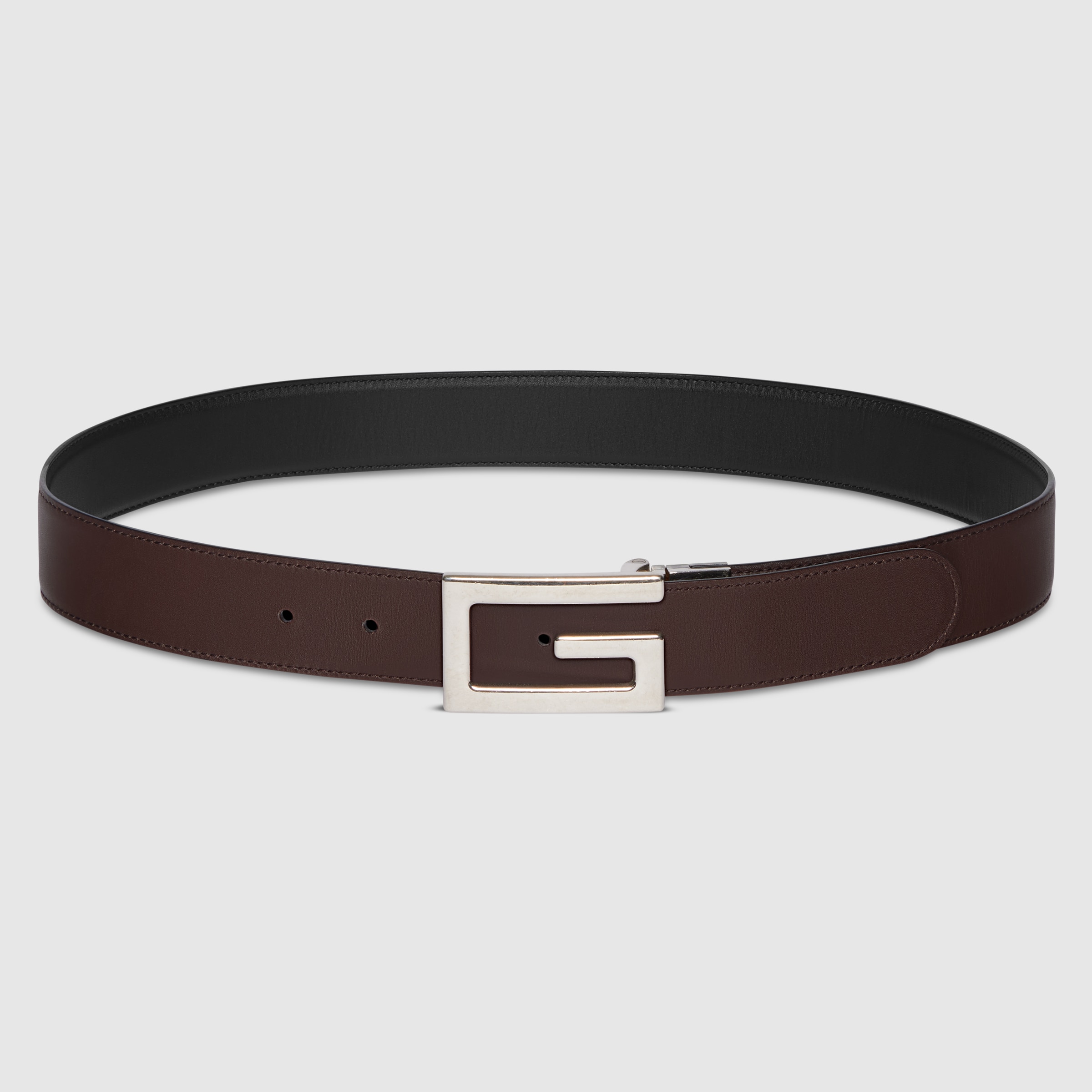 方形G搭扣双面腰带in 黑色/棕色皮革| GUCCI® DE